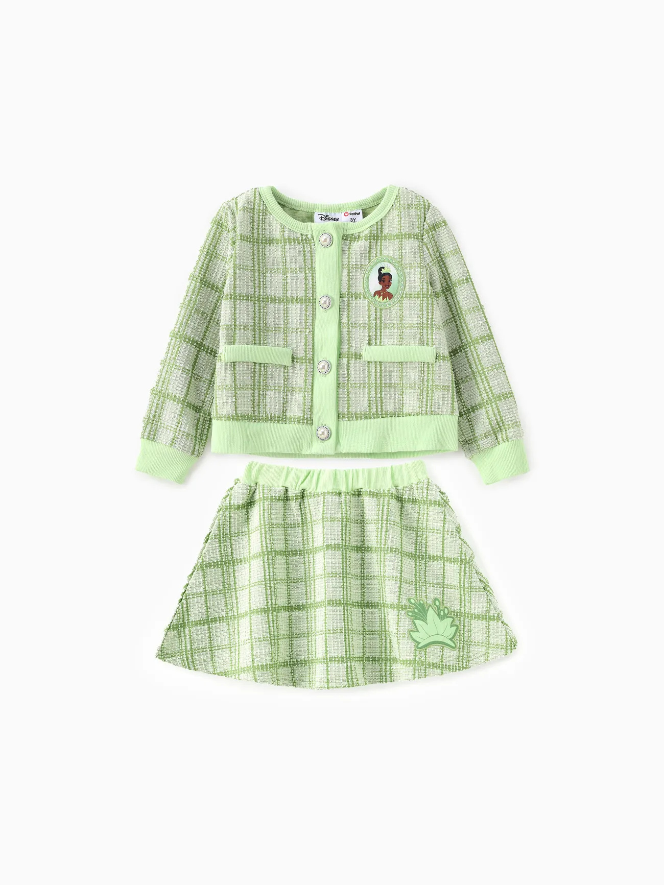 

Disney Princess Toddler Girls Ariel/Tiana/Cinderella 2pcs Preppy Plaid Tweed Cardigan with Skirt Set