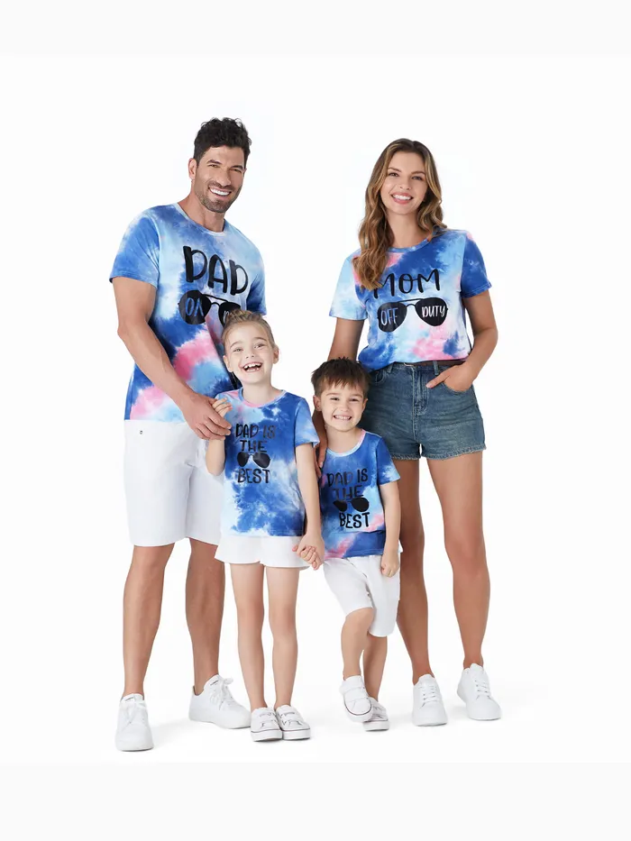 Família combinando Tie-Dye óculos de sol padrão mangas curtas tops