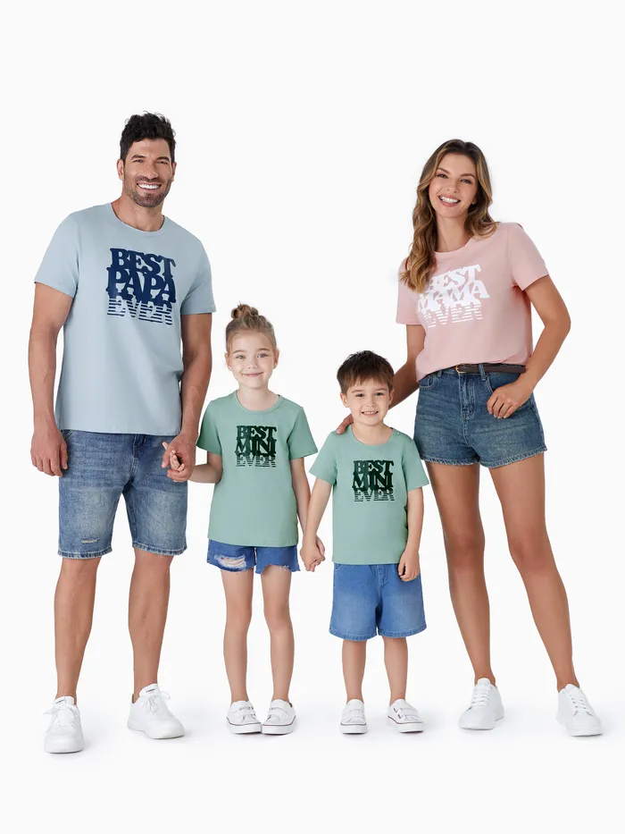 Familie Passende Oberteile Einfarbig Kurze Ärmel Baumwolle Einzigartiges T-Shirt mit Textdruck