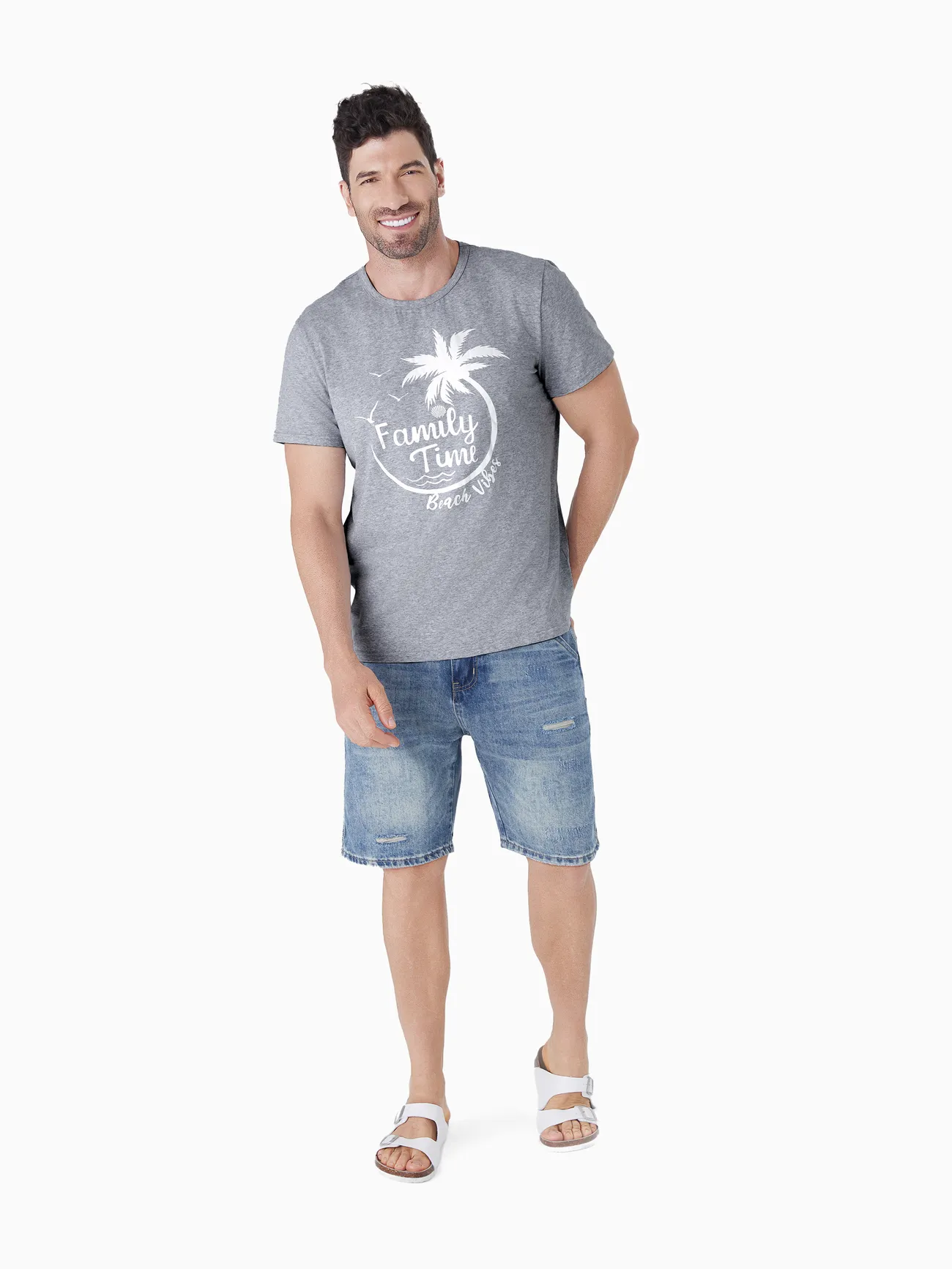 Men - Family Matching 95% Cotton Short-sleeve Coconut Tree & Letter Print T-shirts - ColorBlock - image 18