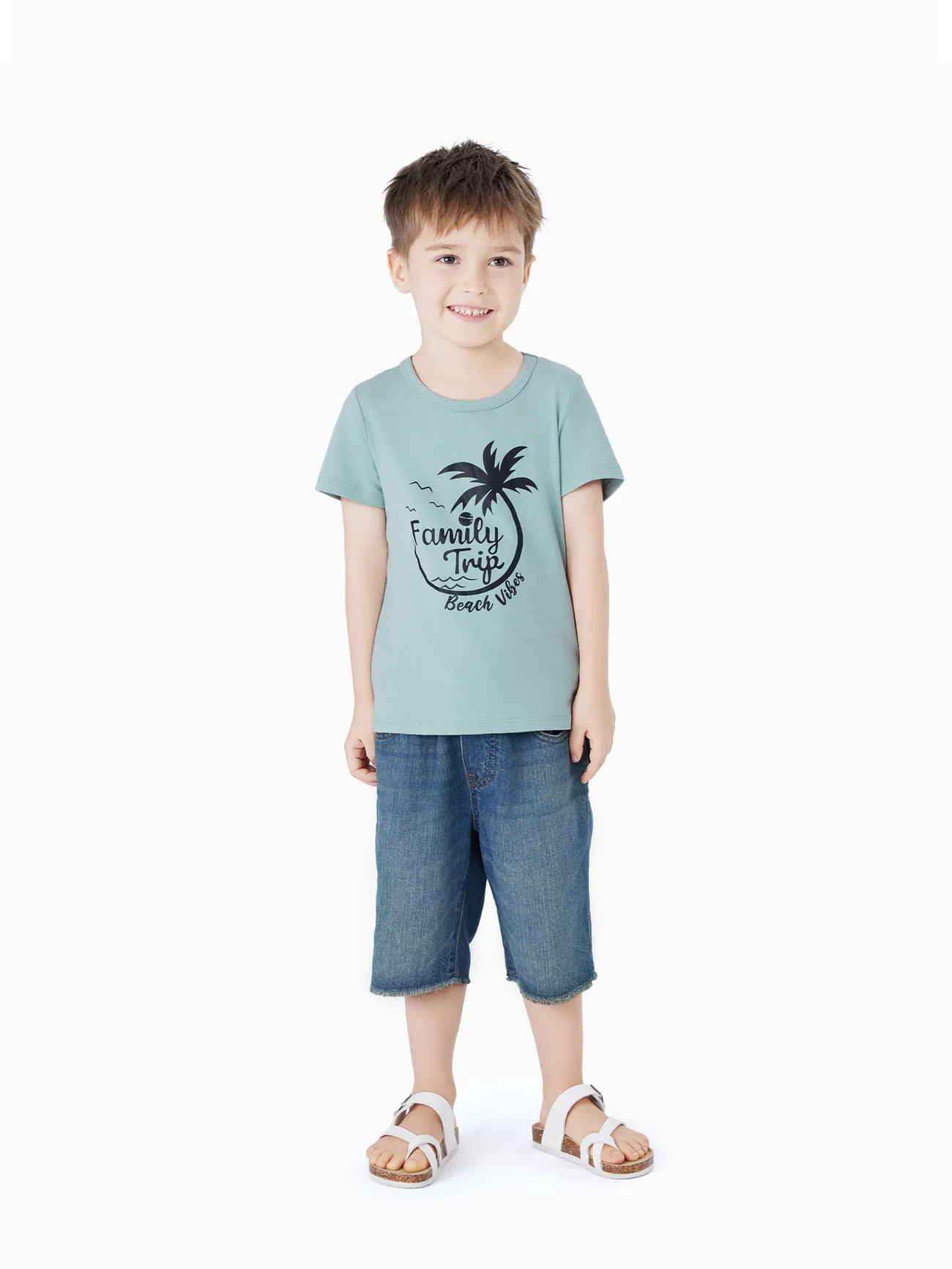 Kids - Family Matching 95% Cotton Short-sleeve Coconut Tree & Letter Print T-shirts - ColorBlock - image 13