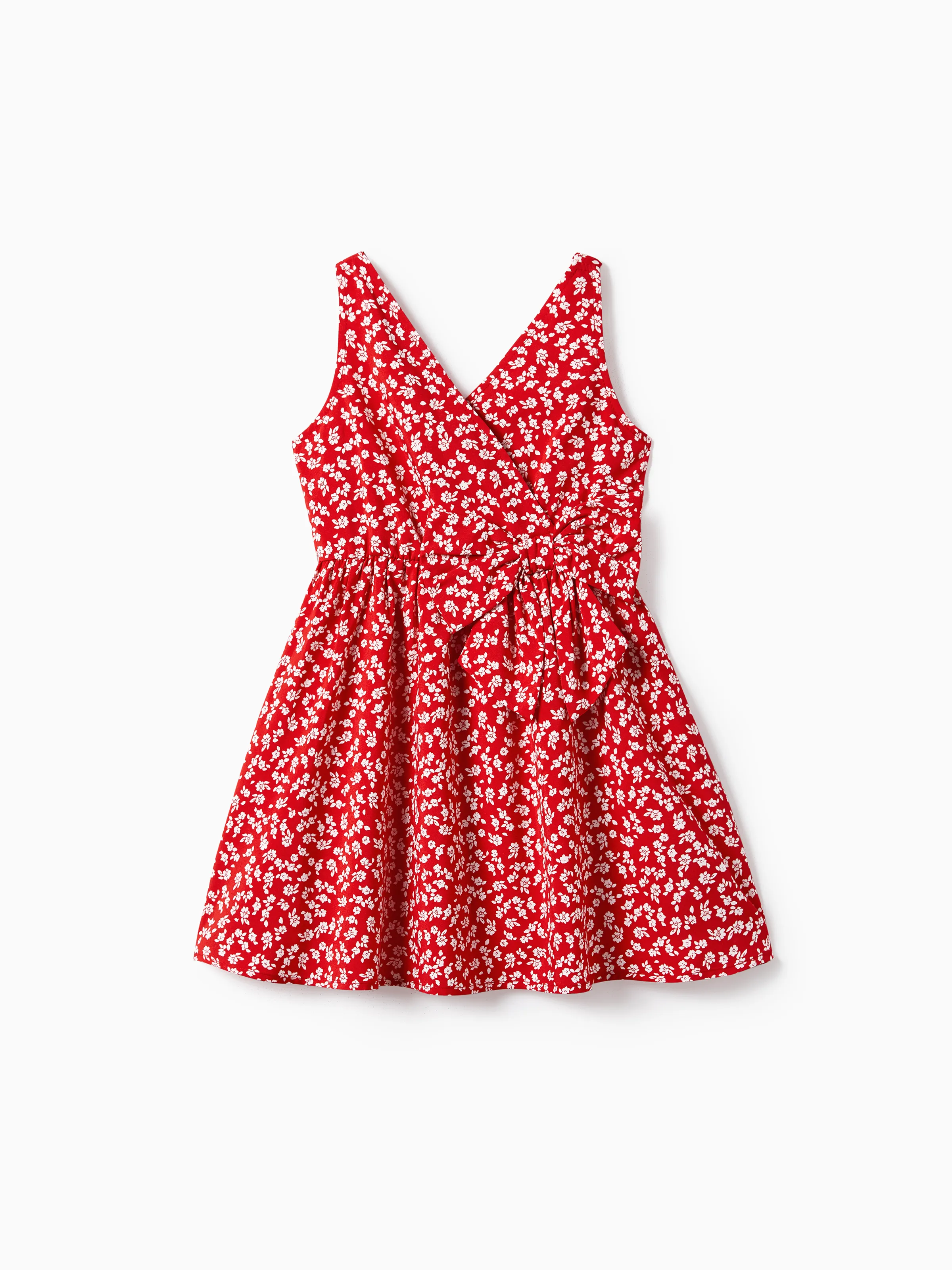 

Mommy and Me Ditsy Floral V-Neck Concealed Button Bow Side Dress