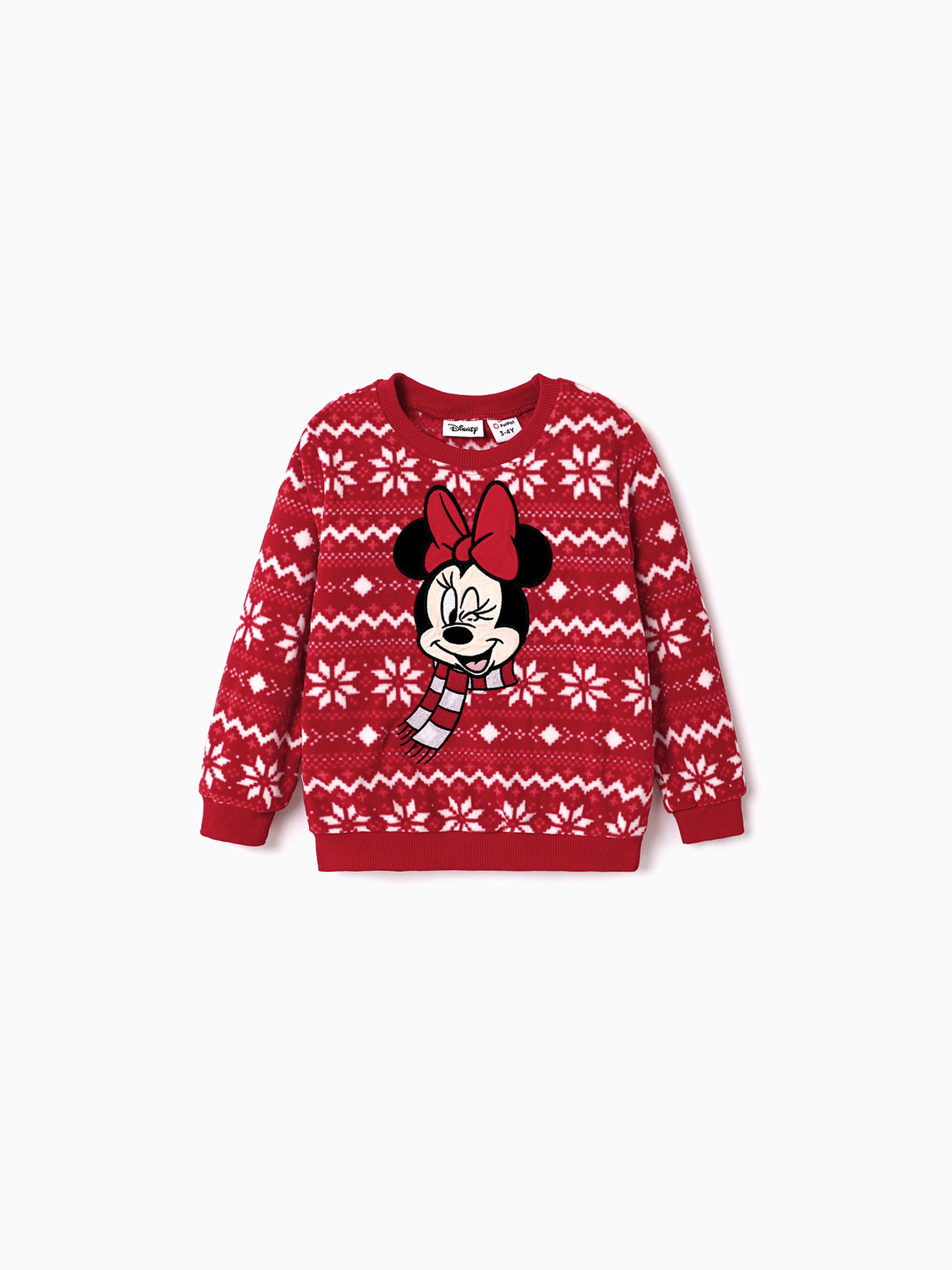 

Disney Mickey and Friends Christmas Family Matching Snowflake Character Print Plush Crew Neck Sweatshirt