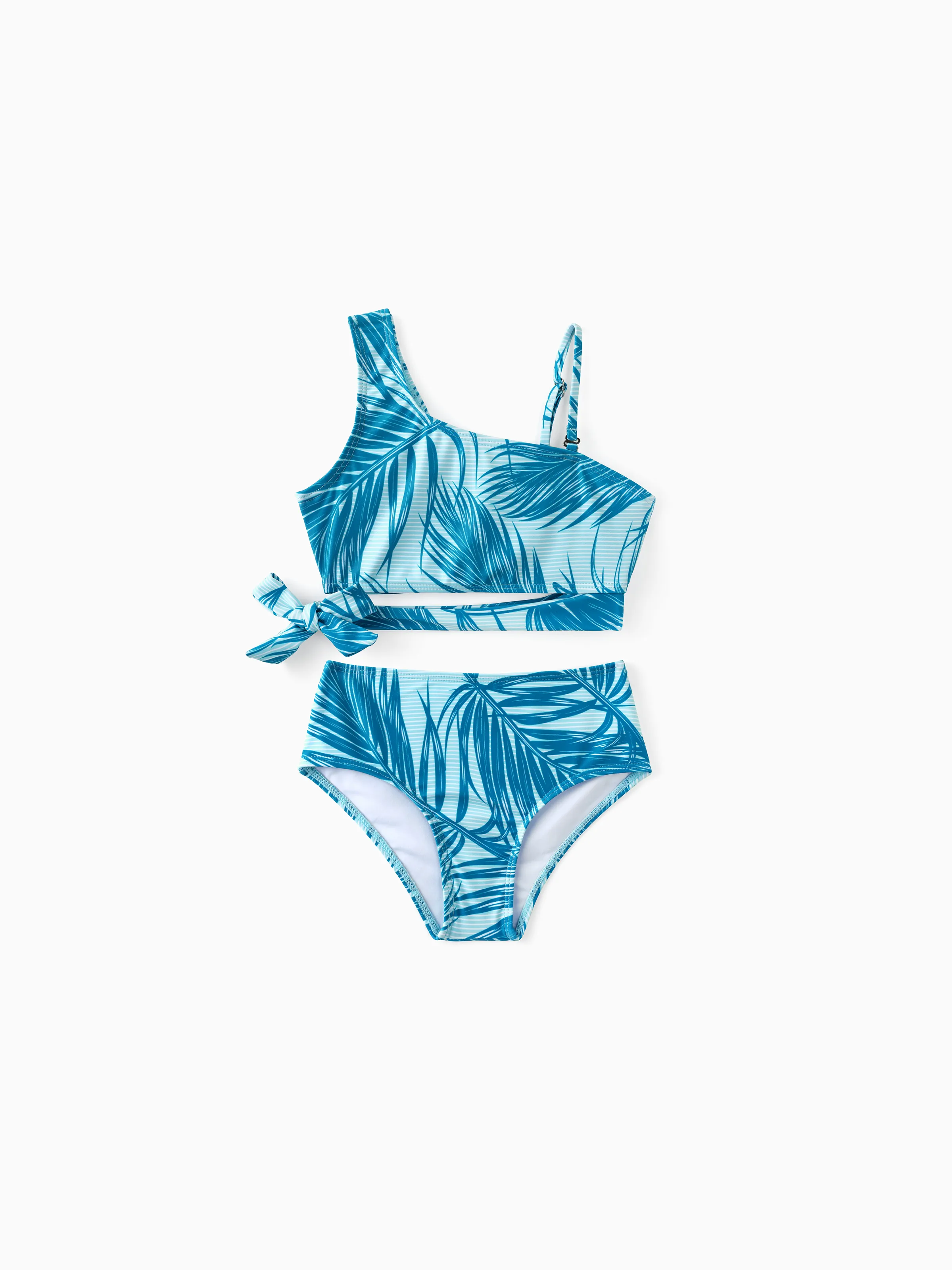 

Family Matching Leaf Pattern Drawstring Swim Trunks or One-Shoulder Bikini with Removable Strap