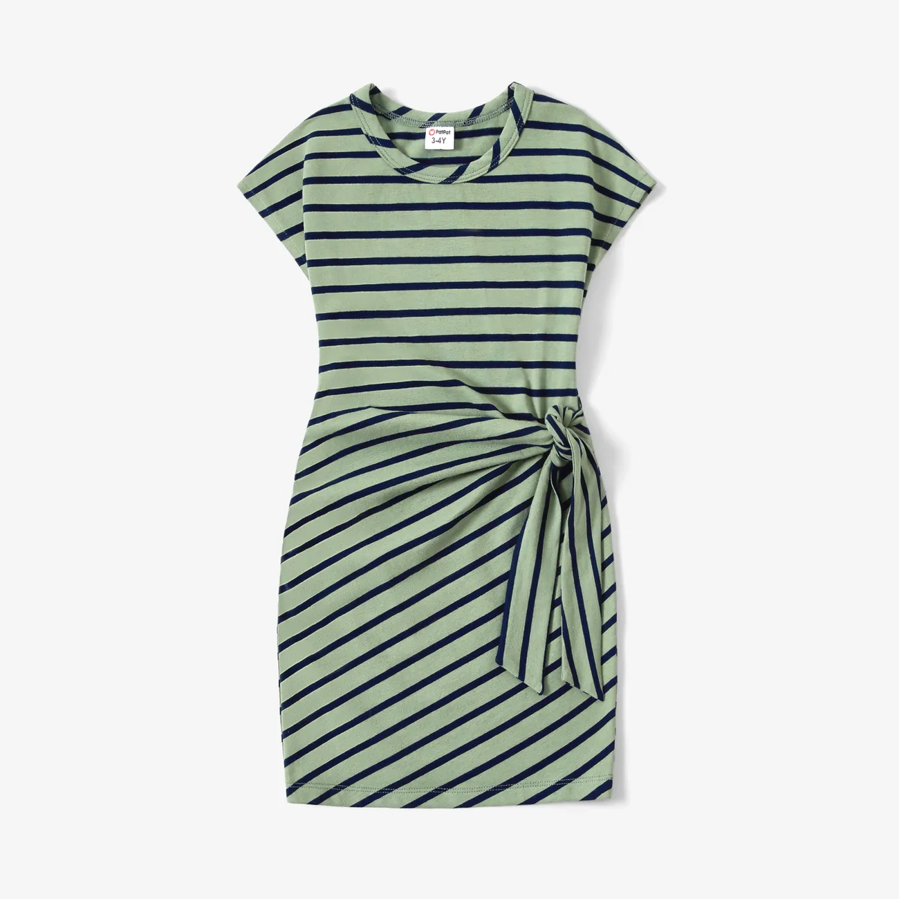 Family Matching Stripe Colorblock Tee and H-Line Side-Tie Dress Sets