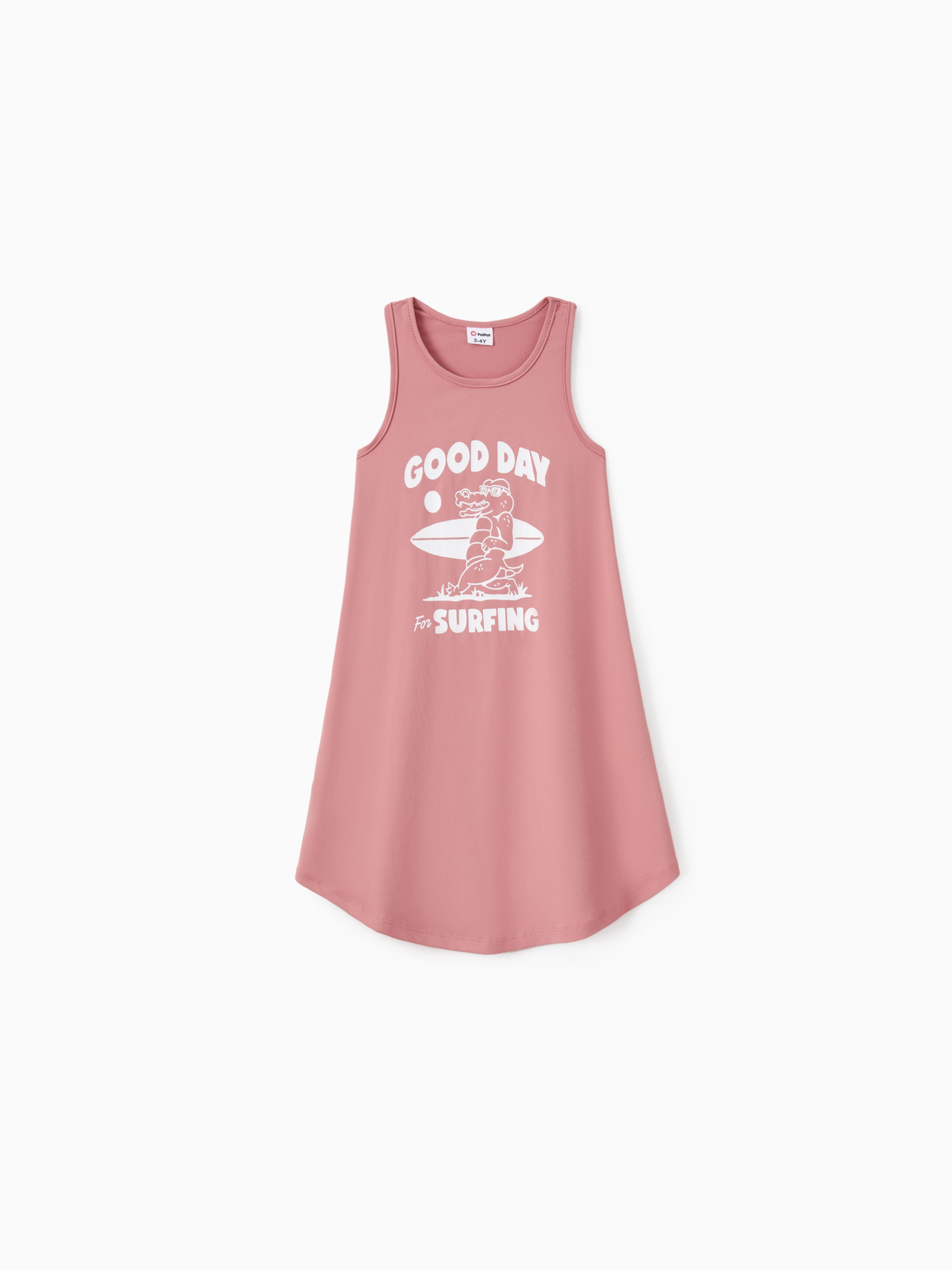 

Quick-Dry Mommy and Me Sleeveless Surfing Dress with Crocodile Graphic – Perfect for a Good Day on the Waves