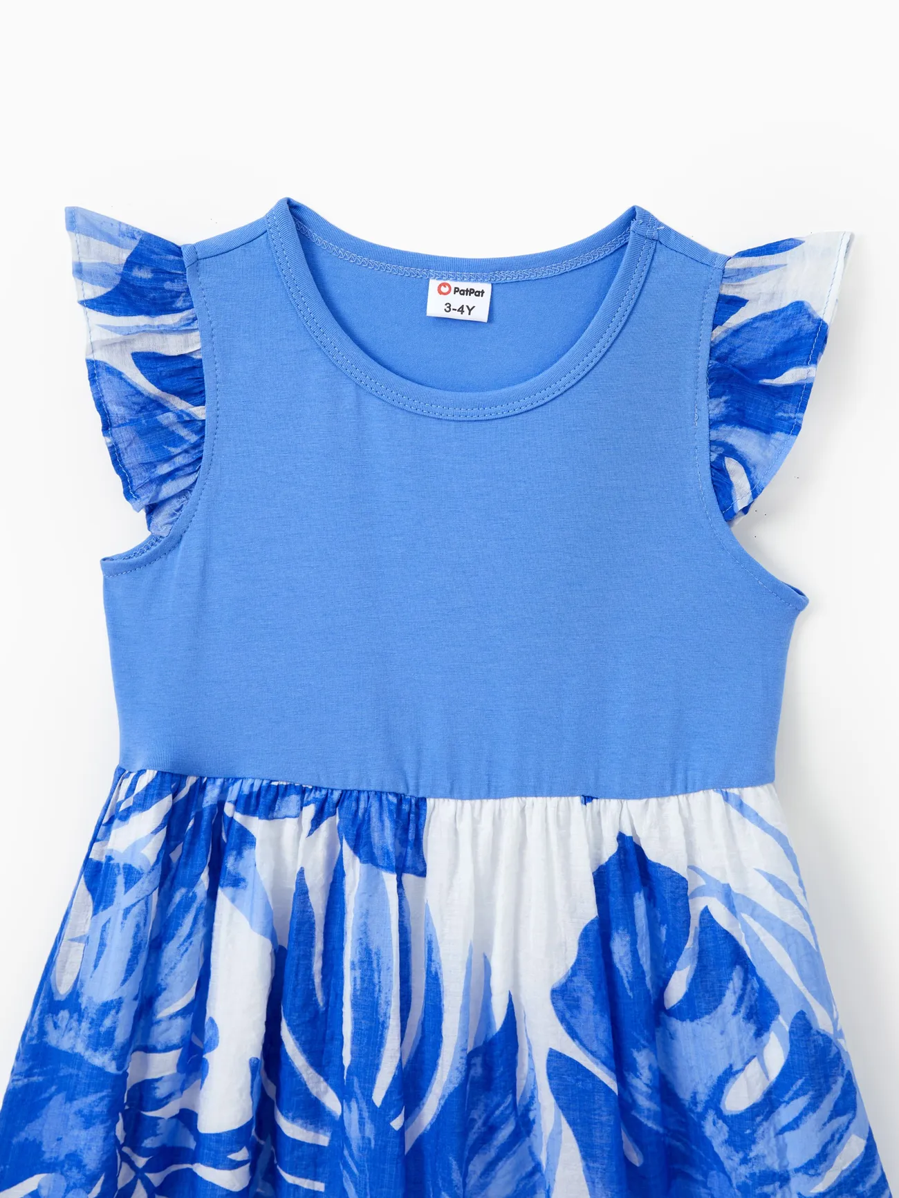Girl - Family Matching Sets Blue Tropical Floral Panel Tee or Ruffle Neck Cross Back High-Low Strap Dress - Blue - image 8