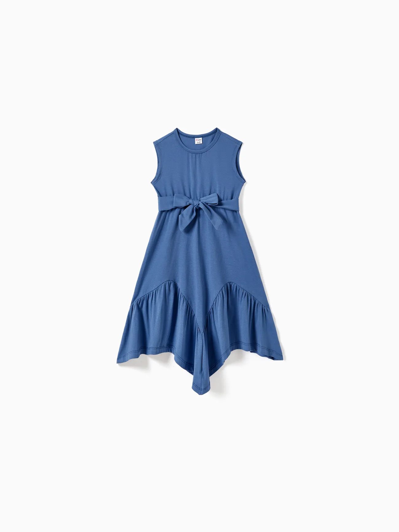 

Mommy and Me Blue Irregular Hem Flounced Belted Tank Top Dress