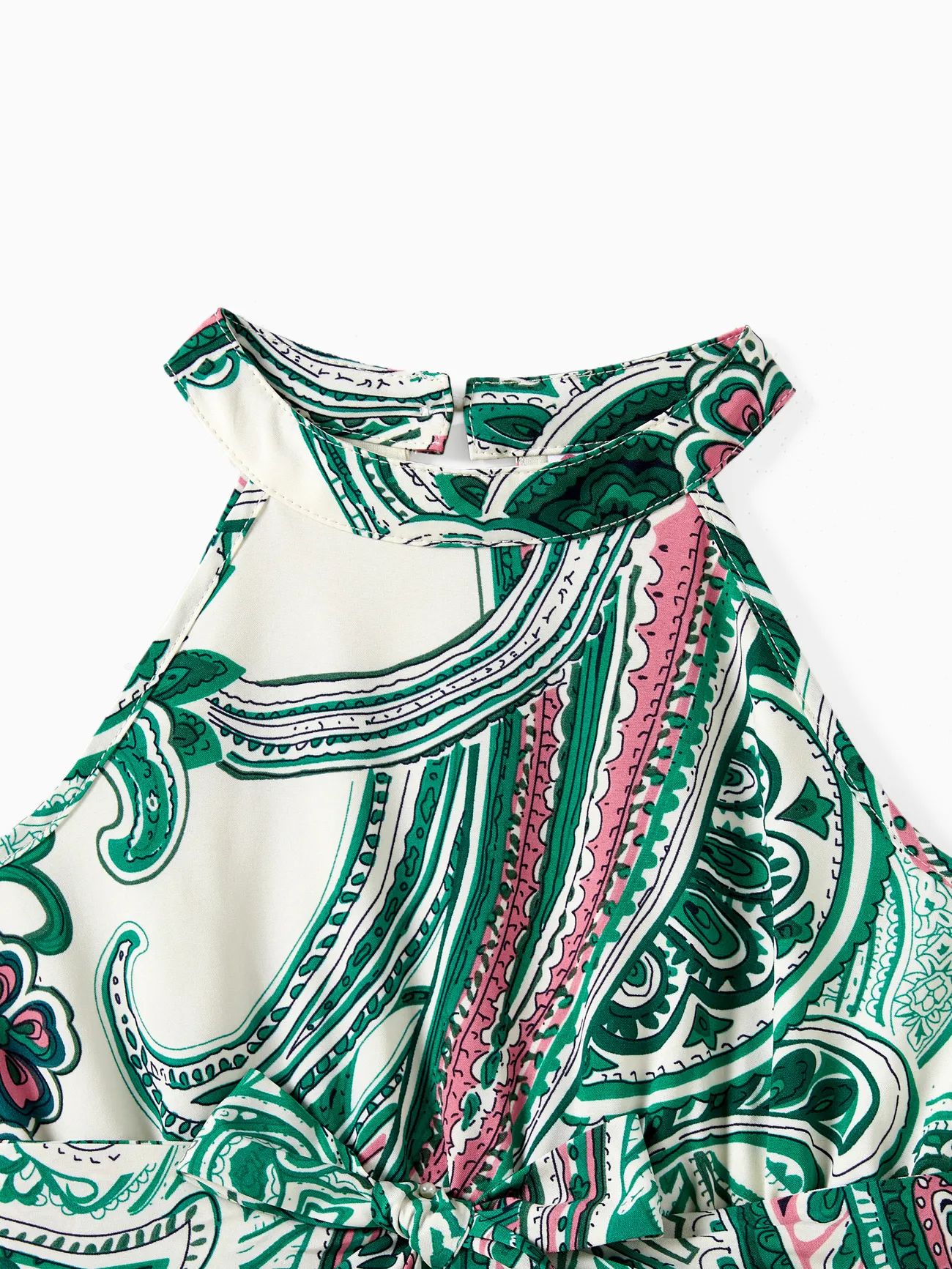 Girl - Family Matching Sets Color Block Polo Shirt or High Neck Halter Ruffle Hem Boho Dress - Green - image 8