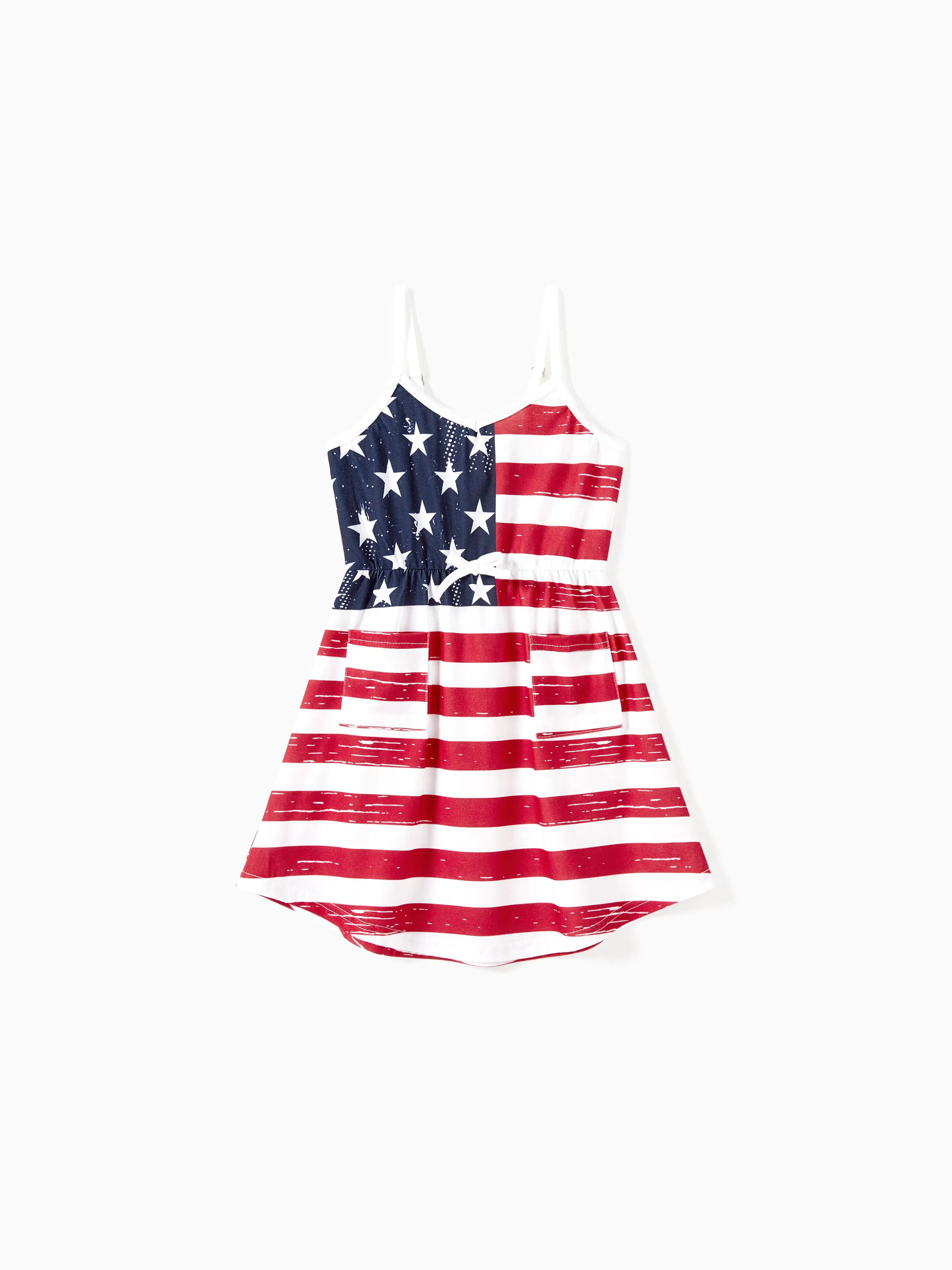 

Independence Day Family Matching Sets Sunglasses Print Tee and American Flag Print Drawstring Waist Strap Dress with Pockets