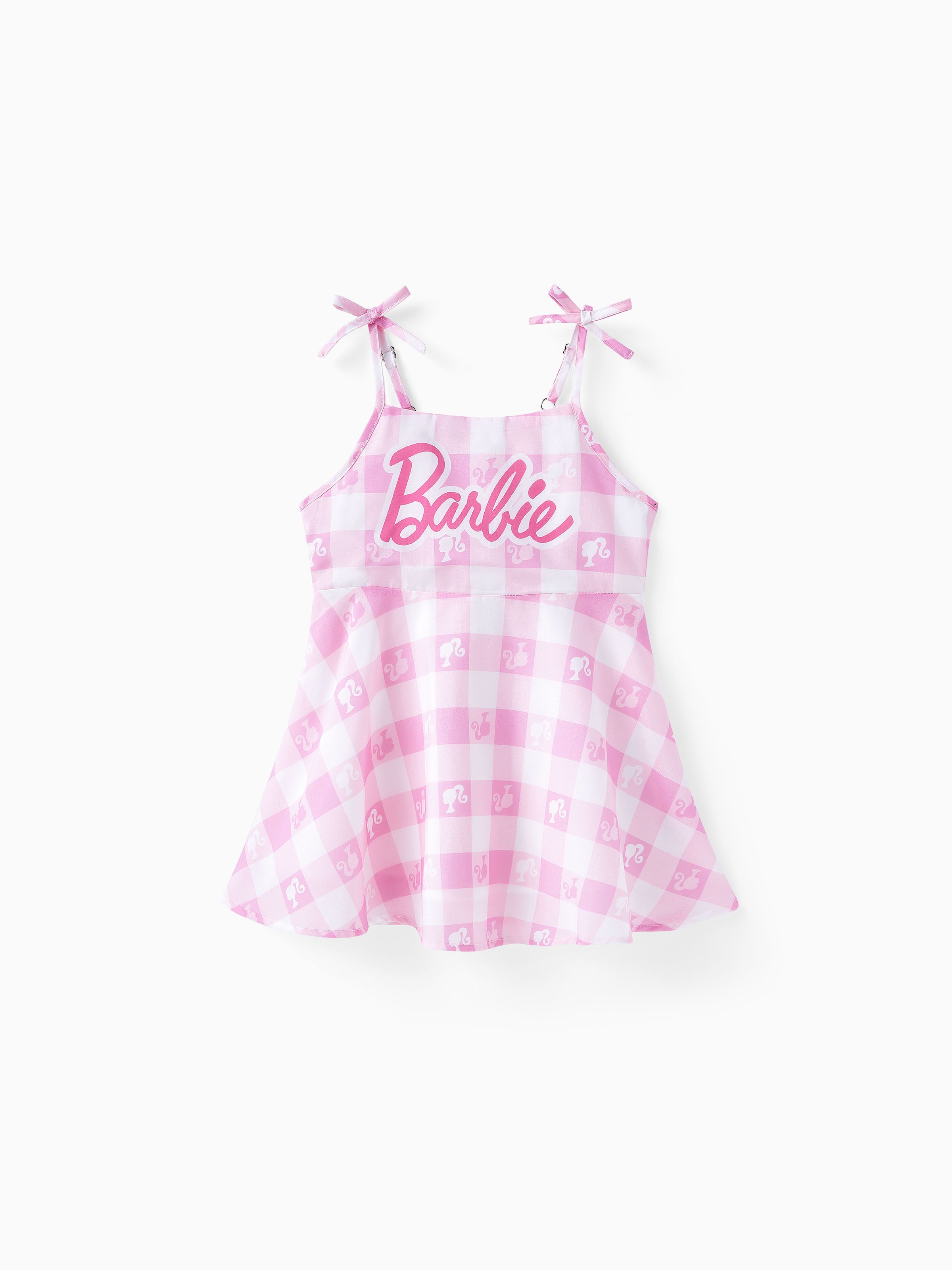 

Barbie Mommy and Me Pink Plaid with Logo Print Dress