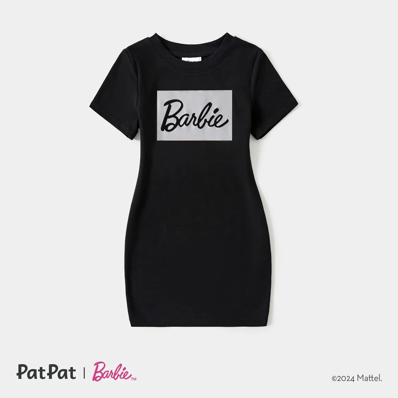 Barbie Mommy and Me Black Cotton Short-sleeve Letter Print Bodycon T-shirt Dresses