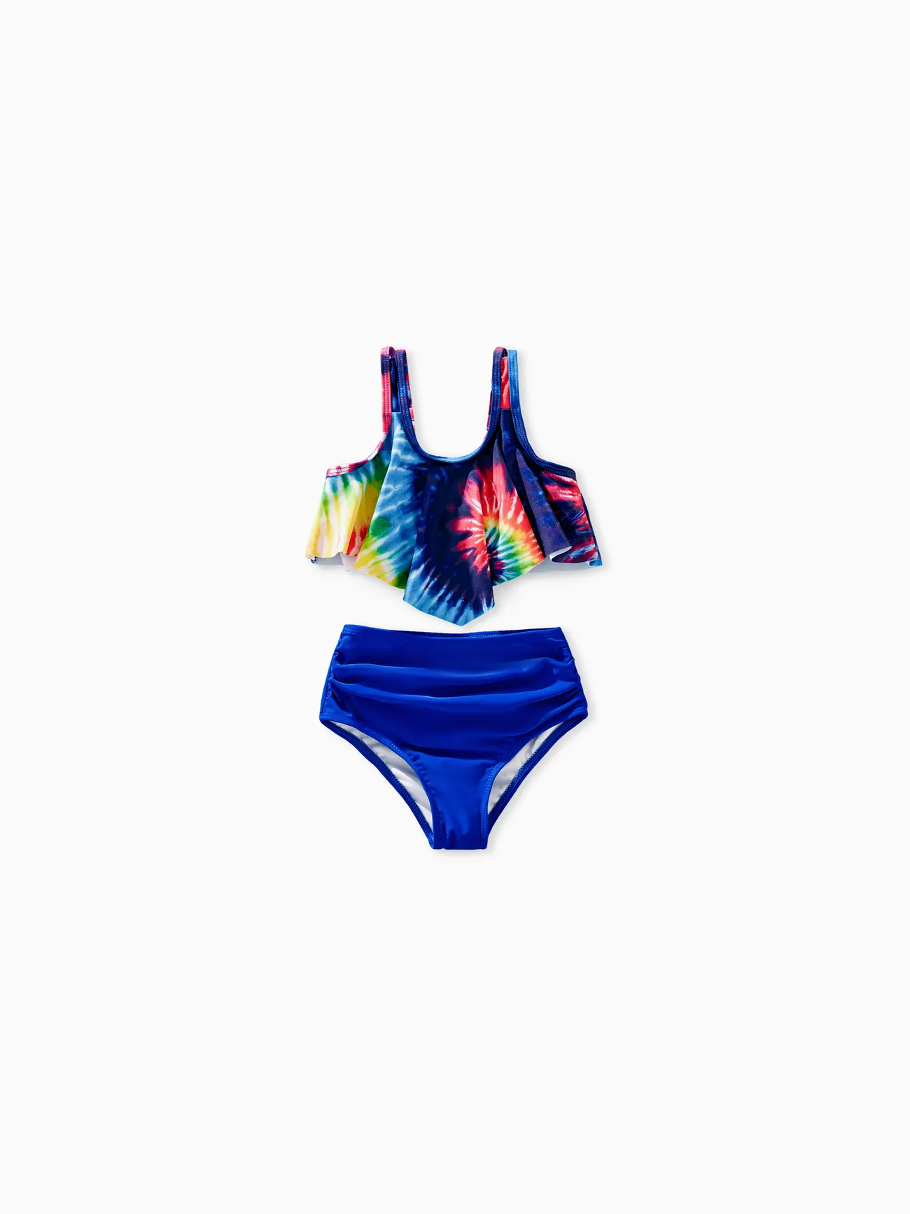 

Casual Tie-Dyed Family Swimwear with Ruffle Edge, Medium Thickness, Opaque, Regular Fit - Polyester and Spandex Blend.