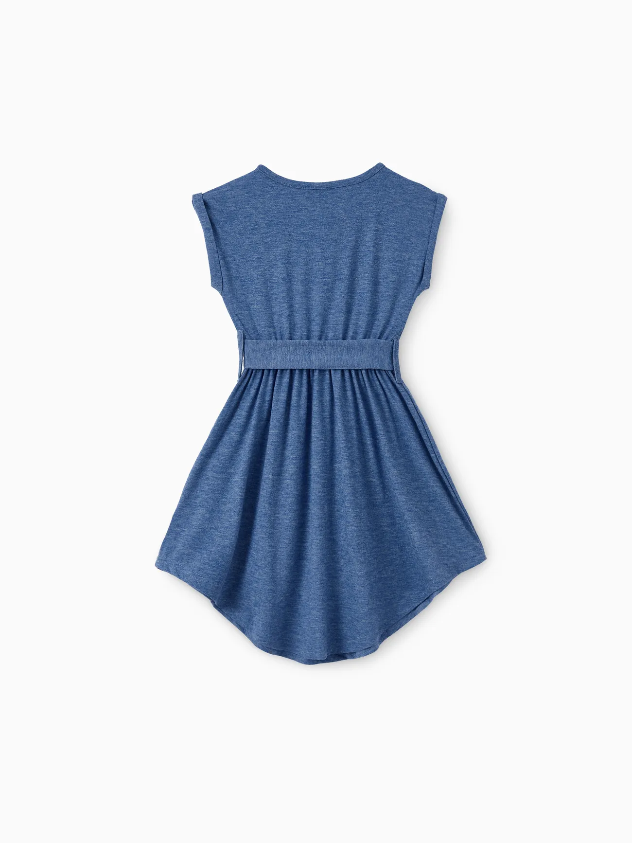 Girl - Family Matching Soft Casual Outfit with Below Knee Dresses, Front Buttons, Belted Design - Blue - image 8