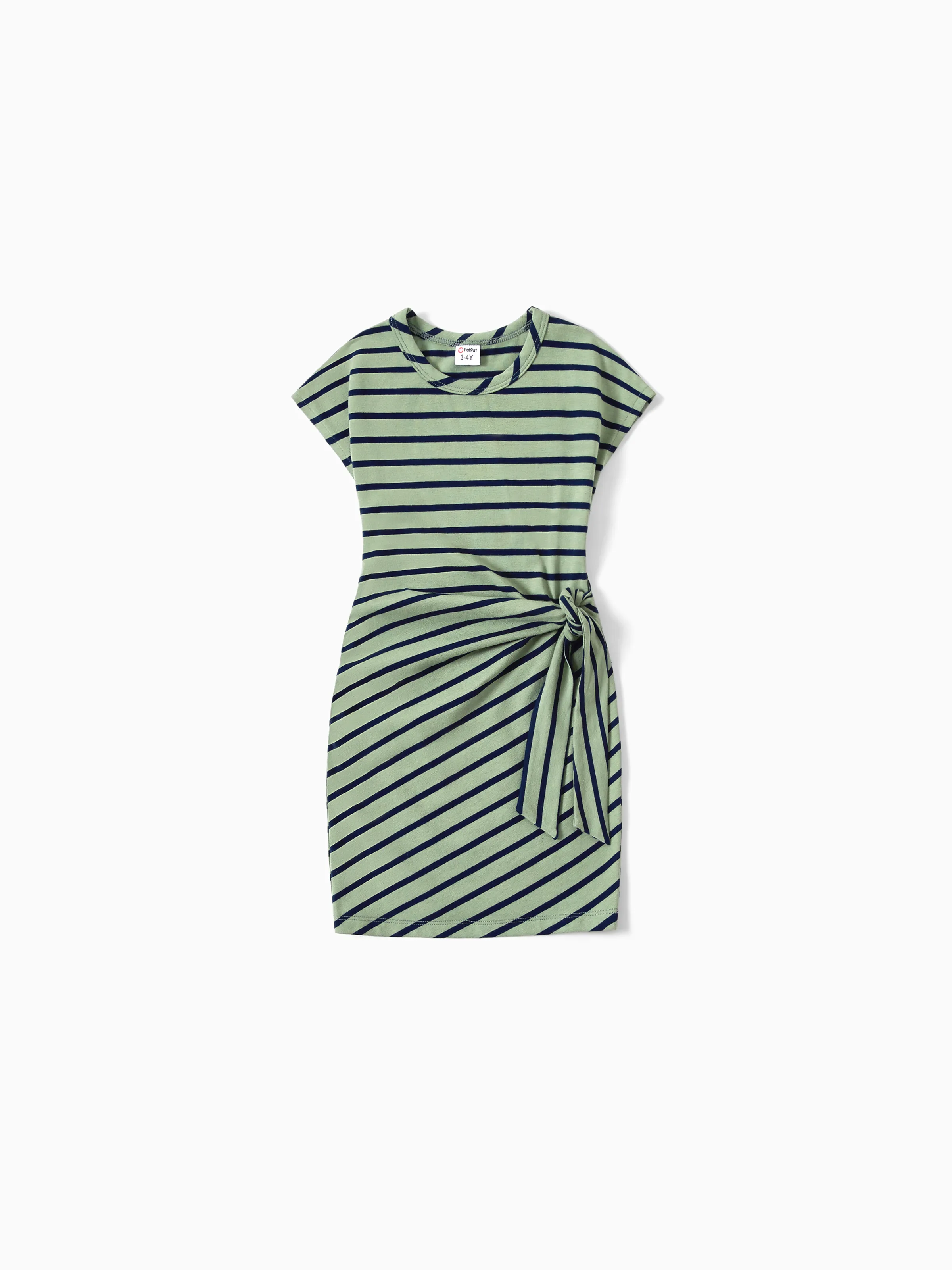 

Family Matching Stripe Colorblock Tee and H-Line Side-Tie Dress Sets