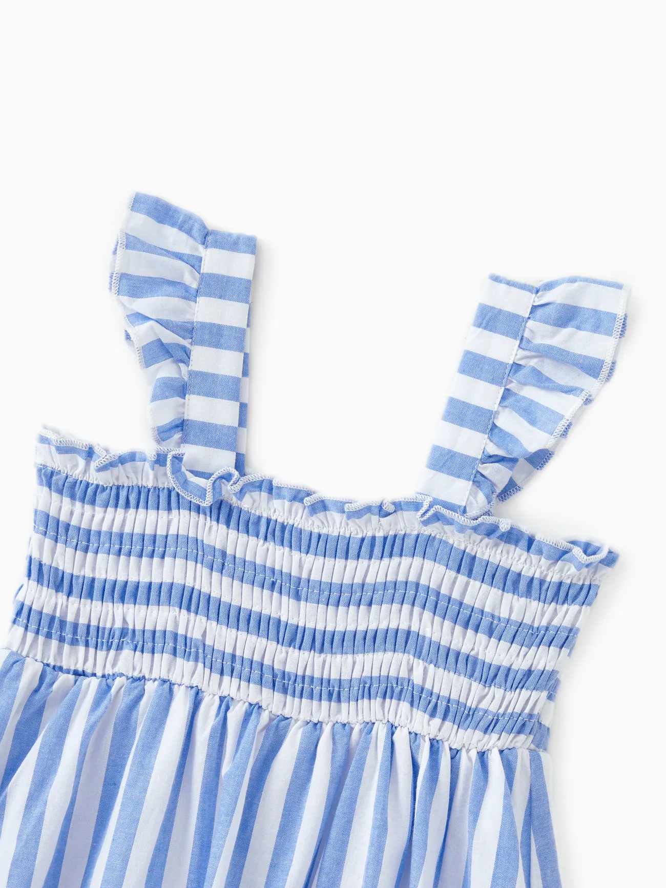 Girl - Blue & White Striped Matching Vacation Set - Off-Shoulder Shirred Dress or Casual Cruise Shirt - BLUEWHITE - image 8