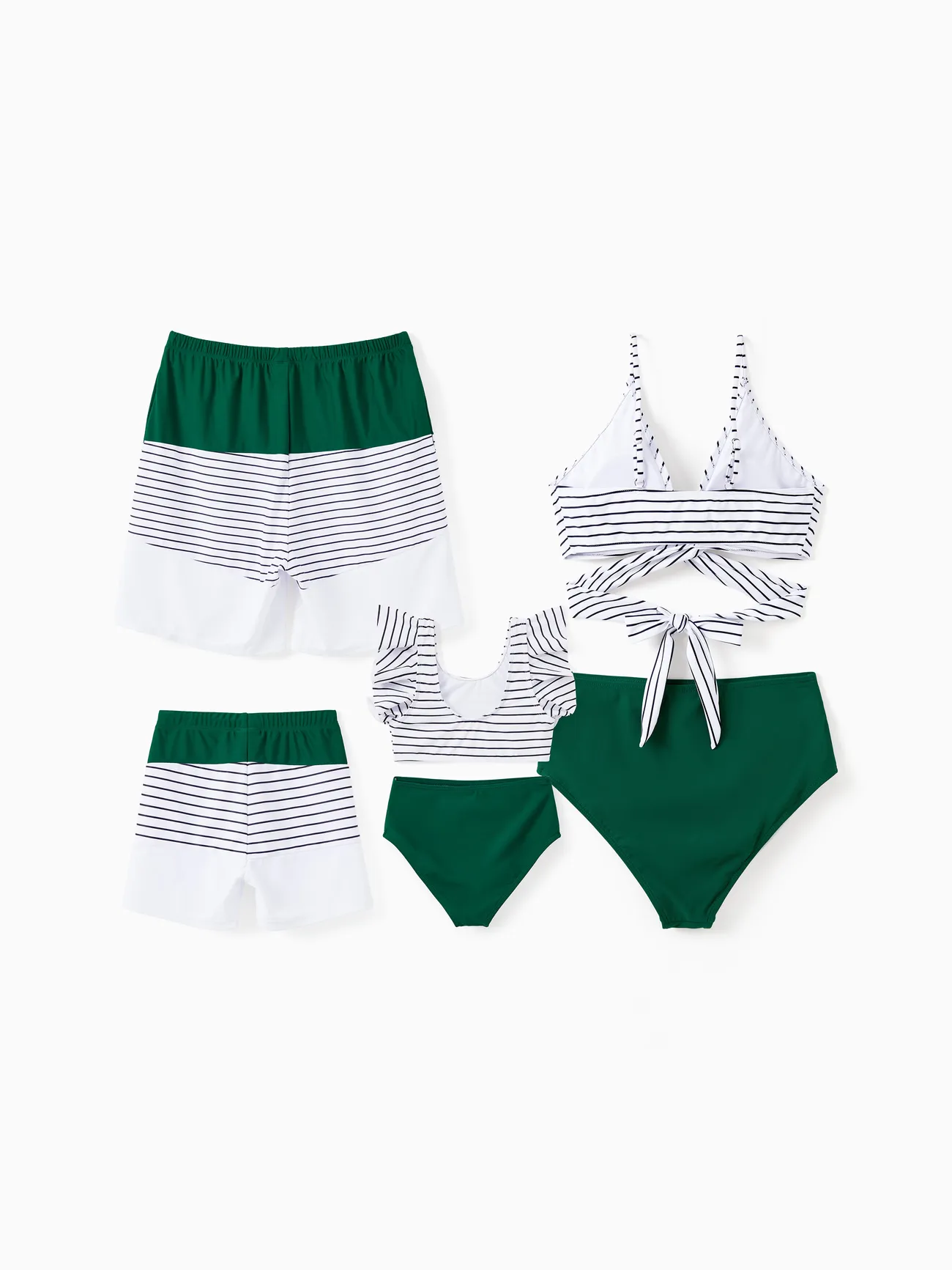 Boy - Quick Dry Swimsuits for the Whole Family -White Striped Top Green Bottom - Green - image 13