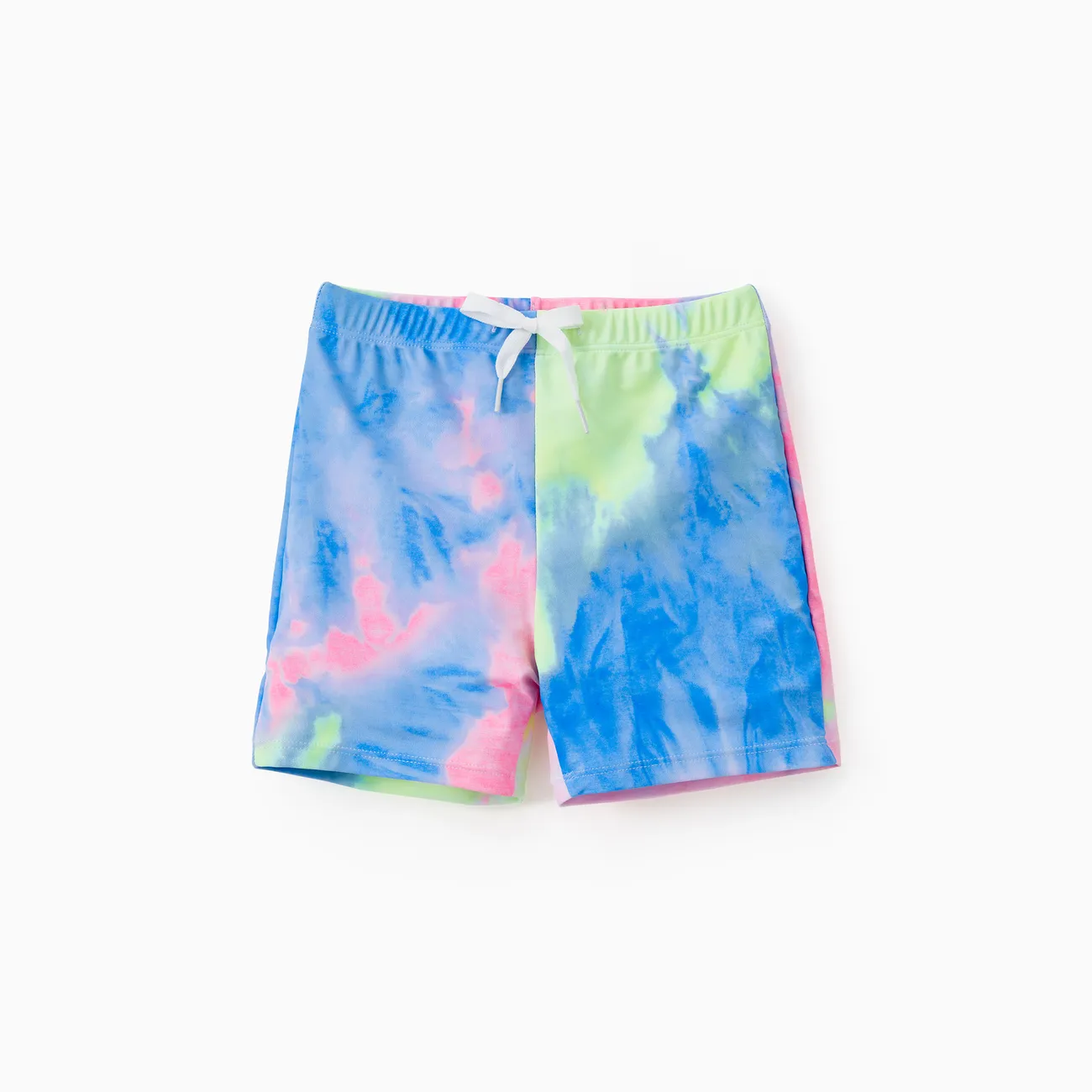 Family Matching Tie Dye V Neck Self-tie Hollow Out Spaghetti Strap One-Piece Swimsuit and Swim Trunks Shorts