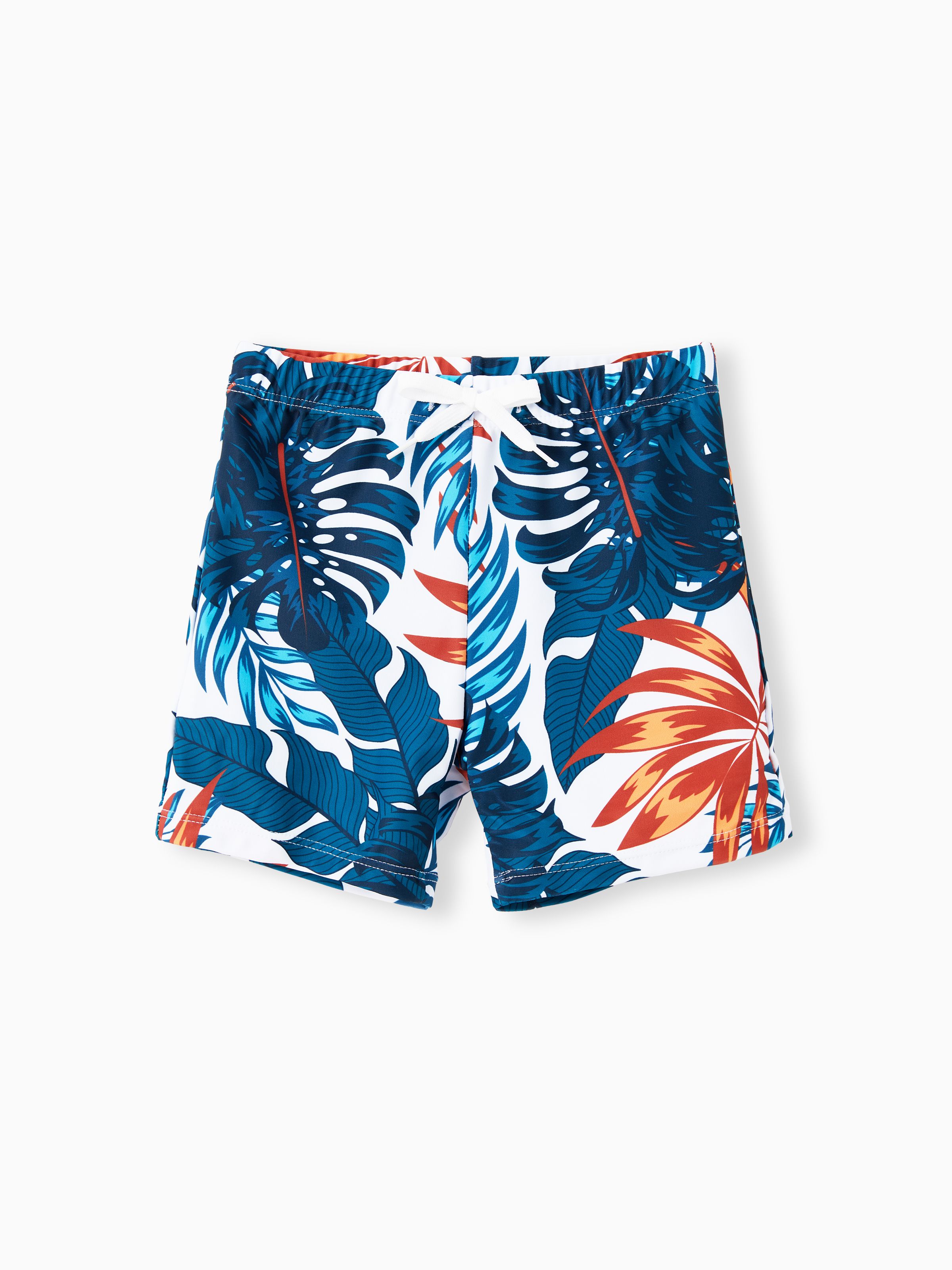 

Family Matching Swimsuits Tropical Leaf Pattern Drawstring Swim Trunks or Cross Strap Flowy Tankini