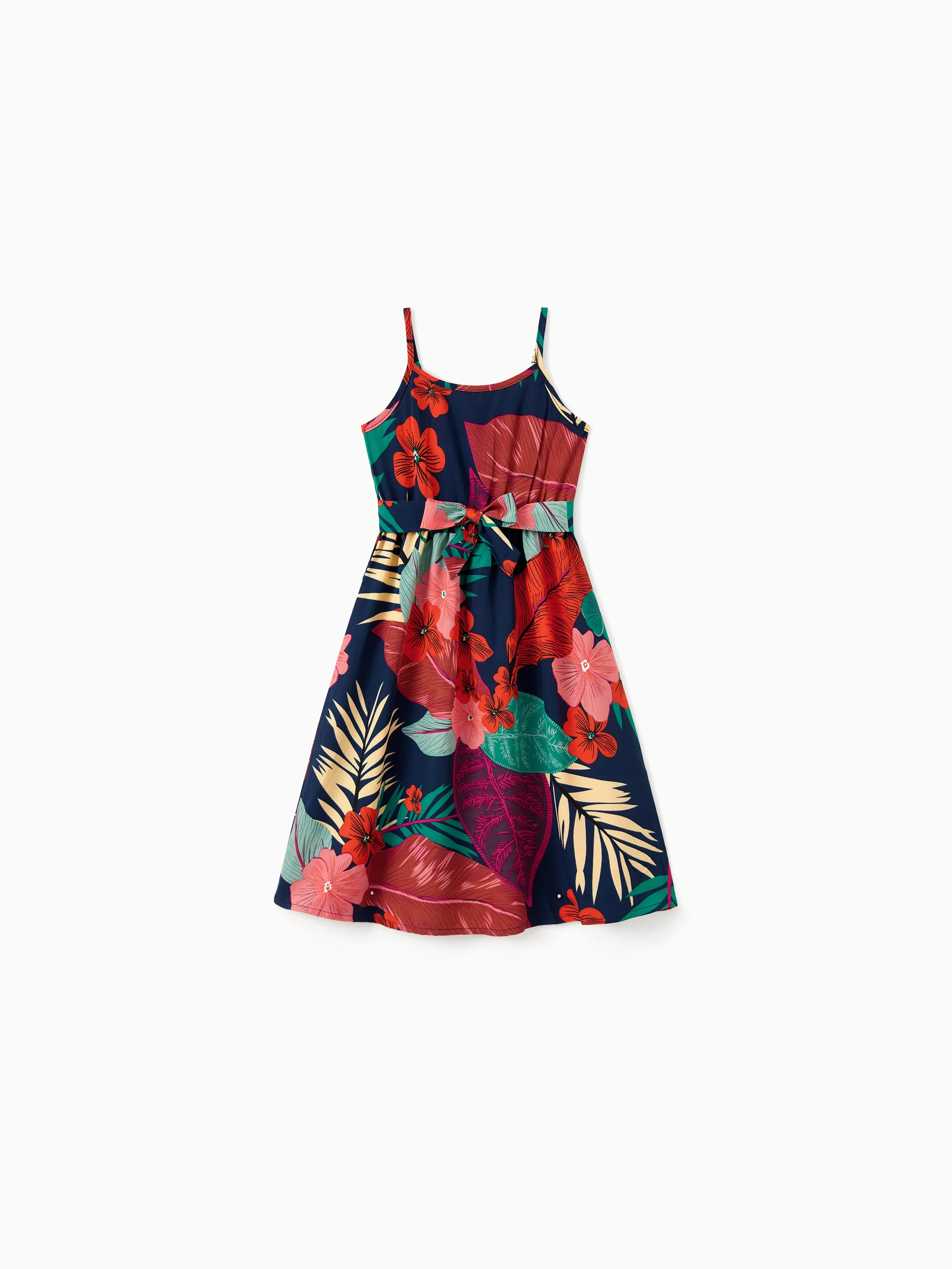 Family Matching Sets Floral Panel Black tee and V-neck Strap Dress with Hidden Snap