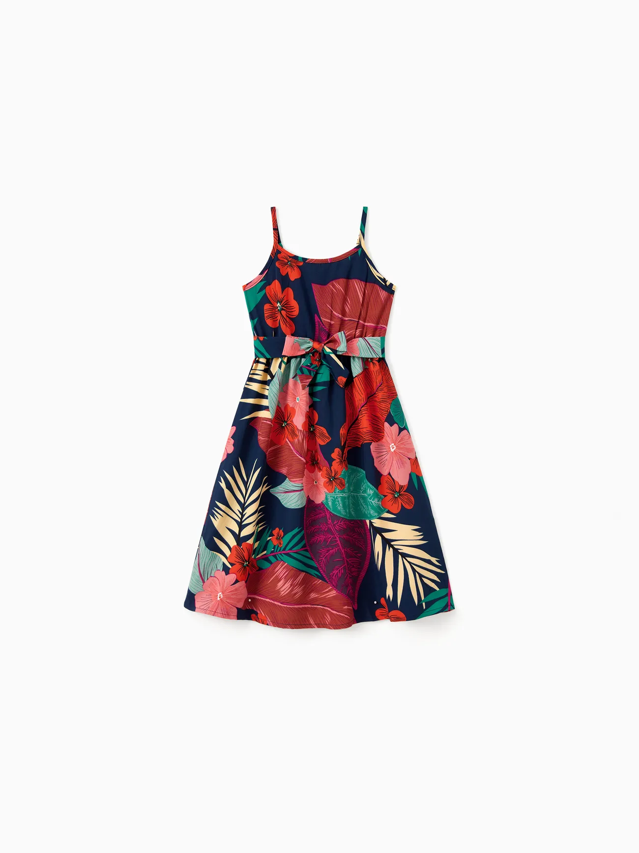 Family Matching Sets Floral Panel Black tee and V-neck Strap Dress with Hidden Snap