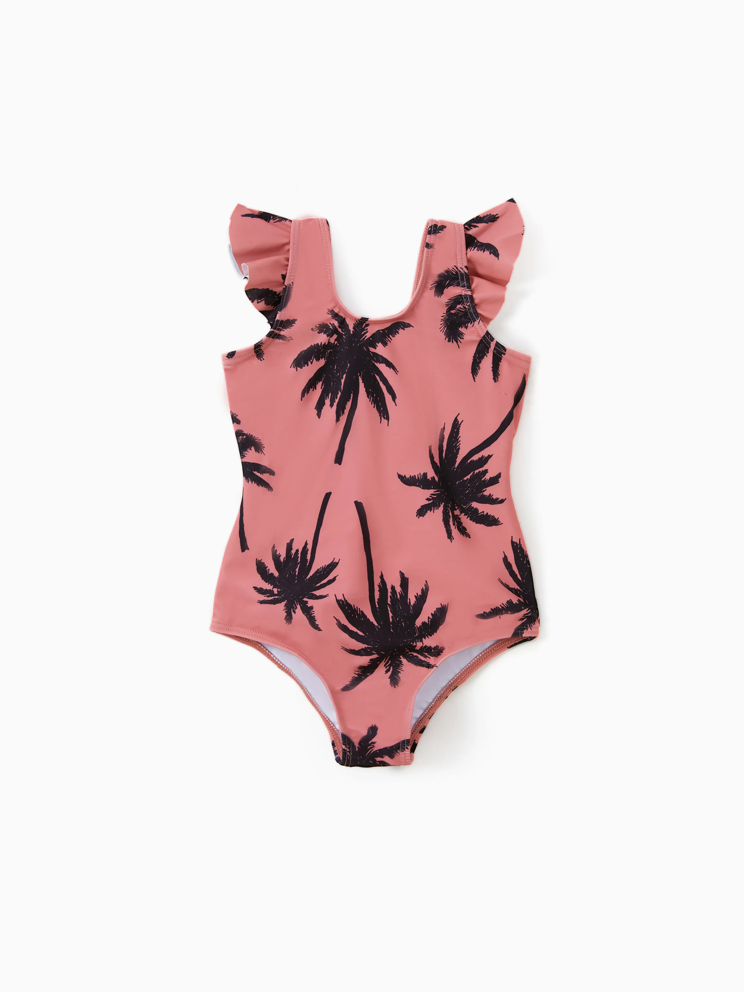 

Family Matching All Over Coconut Tree Print Pink Swim Trunks Shorts and Spaghetti Strap One-Piece Swimsuit