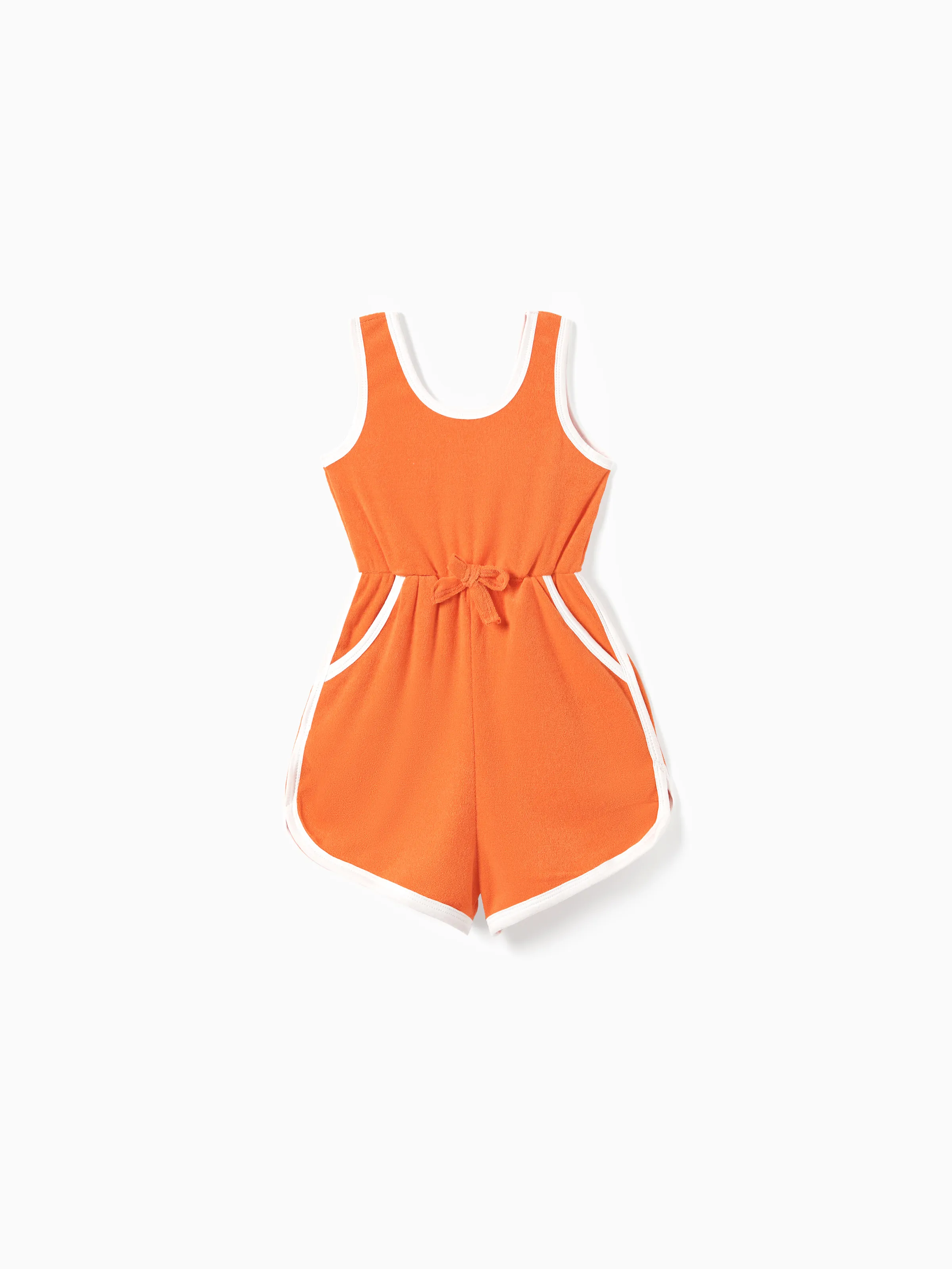 

Mommy and Me Orange Towel Fabric Romper with Pockets and Drawstring