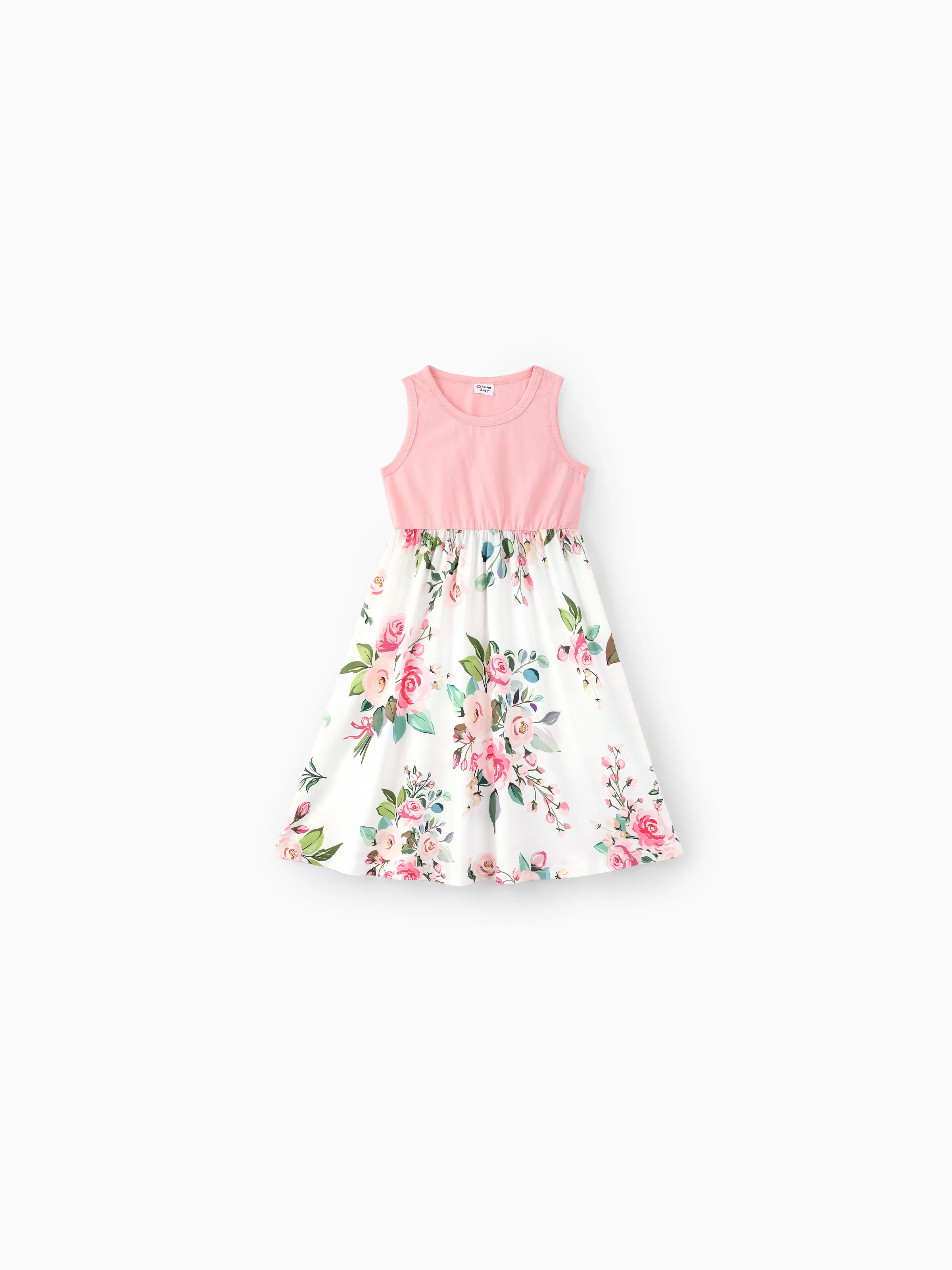 

Family Matching Pink Sleeveless Splicing Floral Print Midi Dresses and Colorblock Short-sleeve Polo Shirts Sets