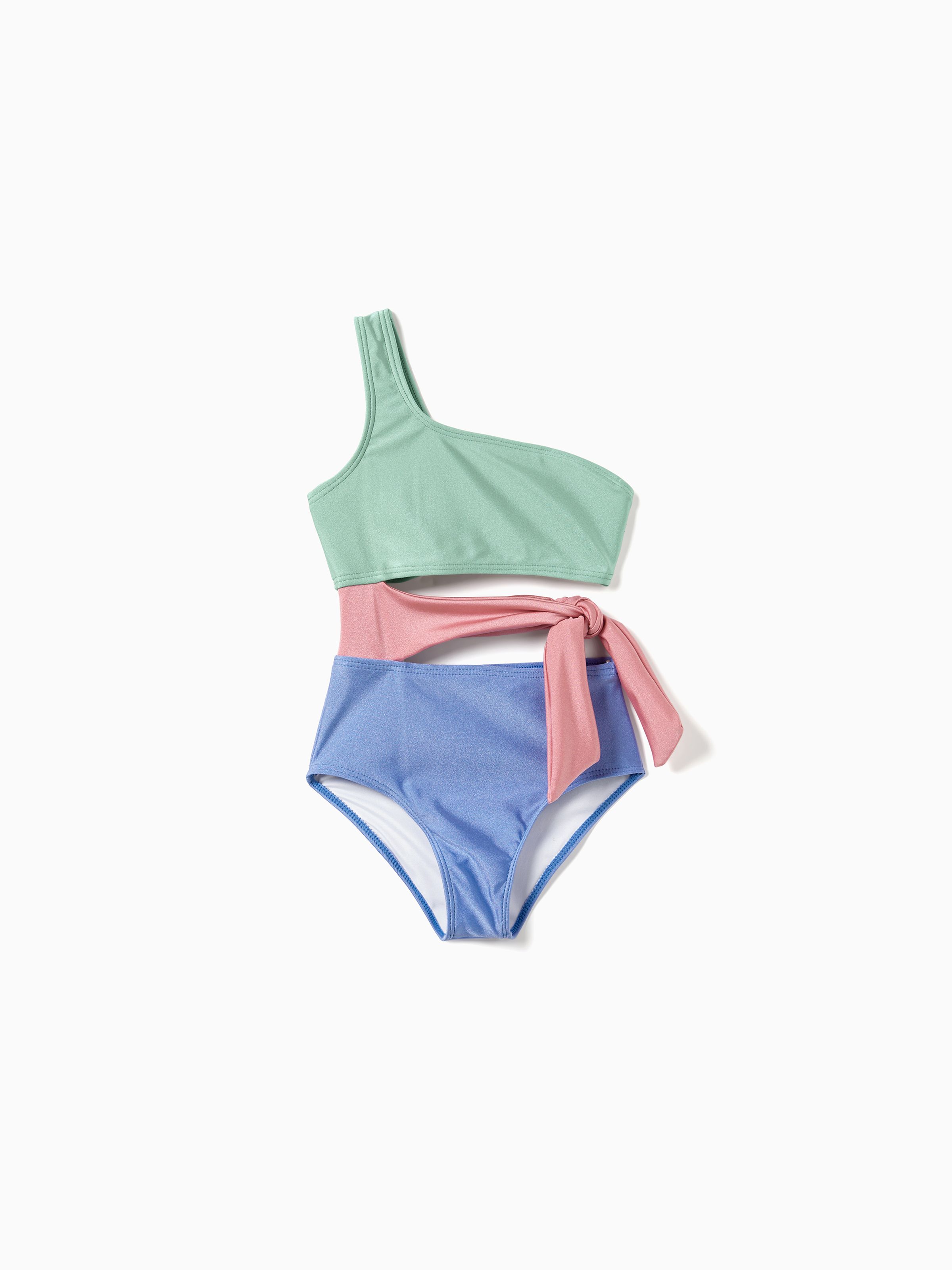

Family Matching Color Block Drawstring Swim Trunks or One Shoulder One-Piece Swimsuit