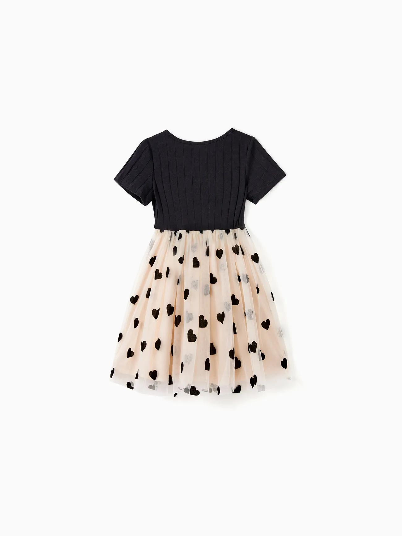 Girl - Mother Daughter Dresses - Black Top Spliced Heart Pattern Mesh Dresses - Apricot - image 9
