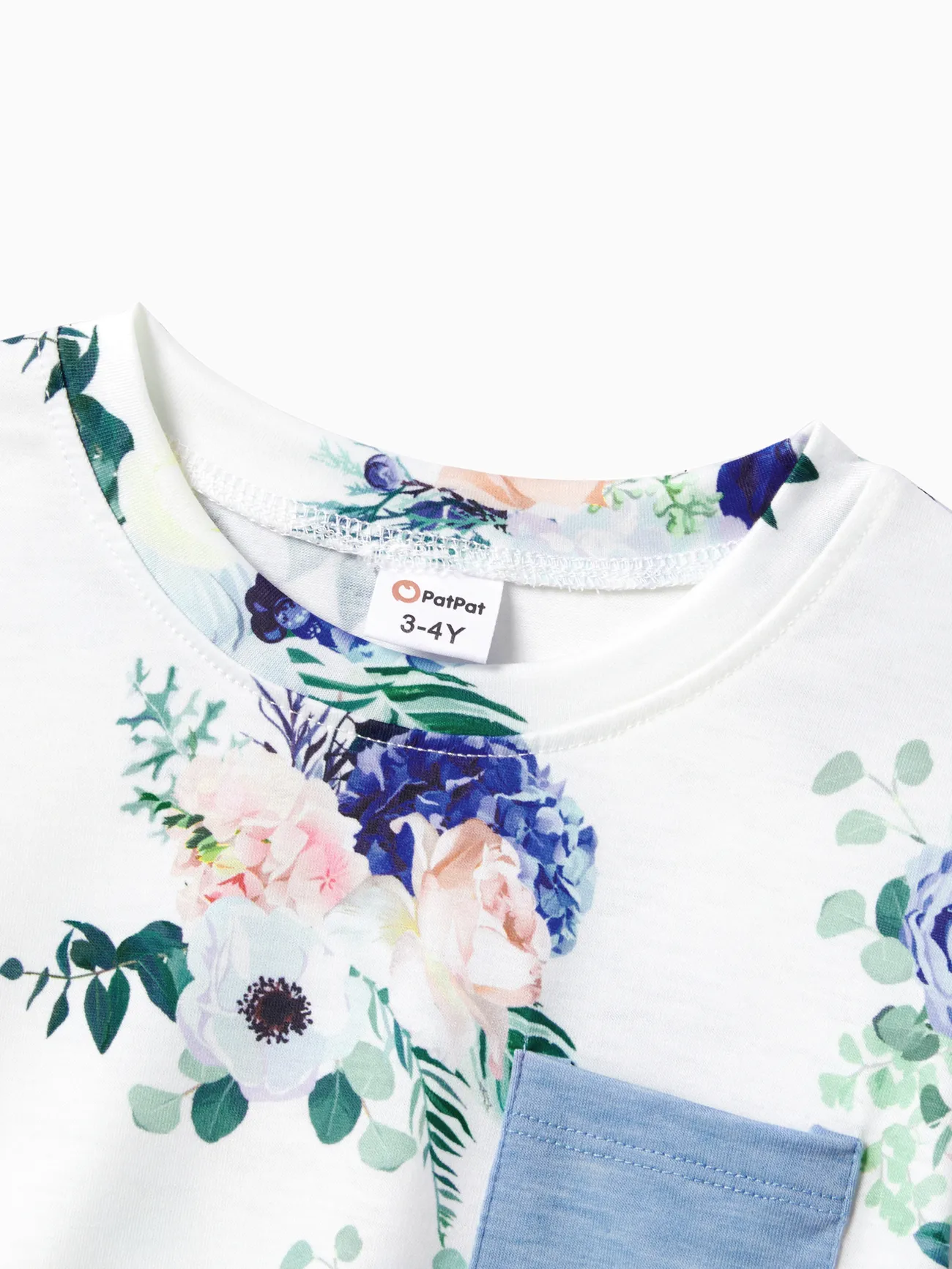 Boy - Family Matching Floral Colorblock T-Shirt and Quarter Button Belted Spliced A-Line Dress Sets - lightskyblue - image 16