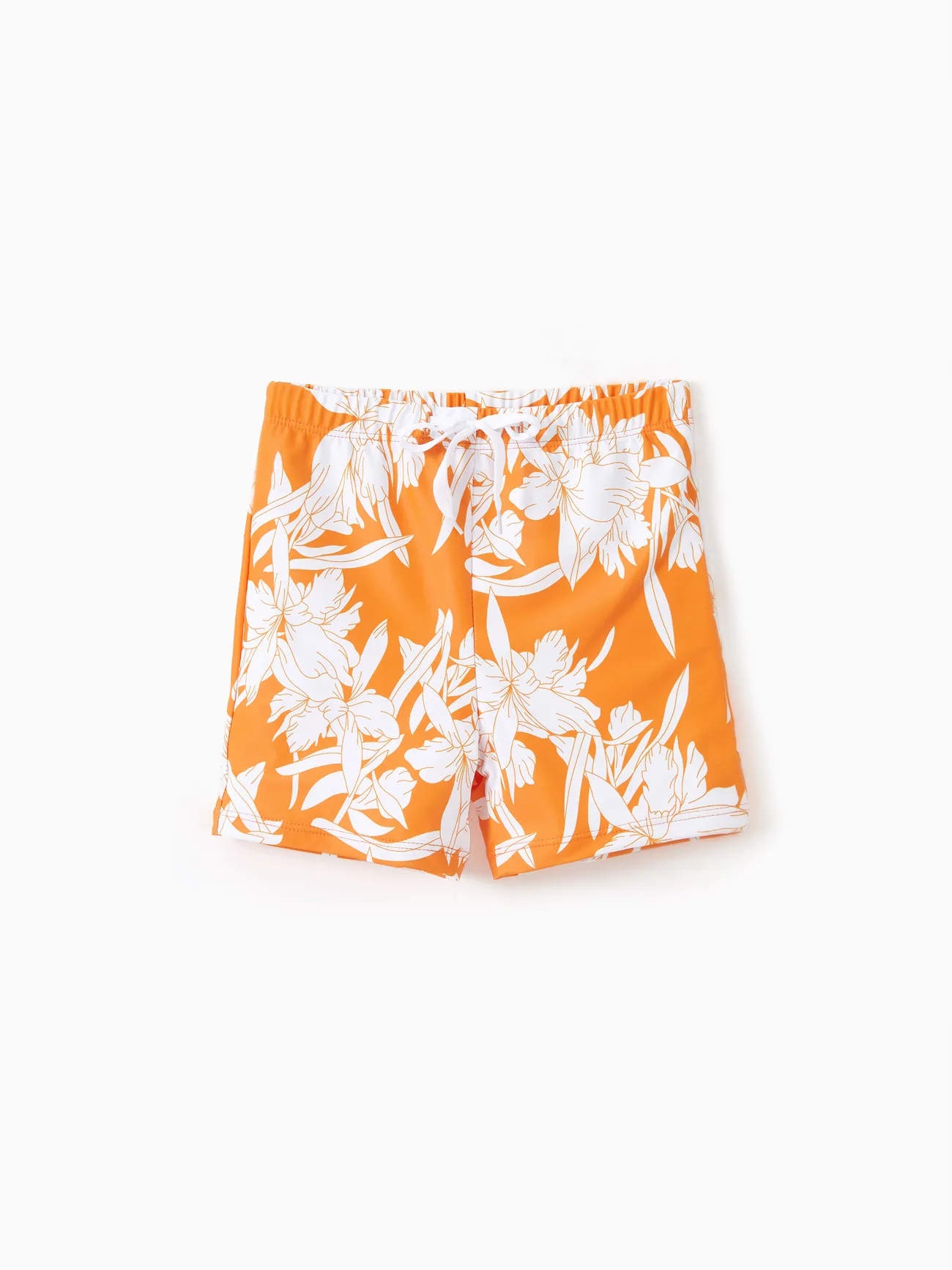 

Family Matching Orange Floral Drawstring Swim Trunks or Cross Front Drawstring Sides One-Piece Swimsuit