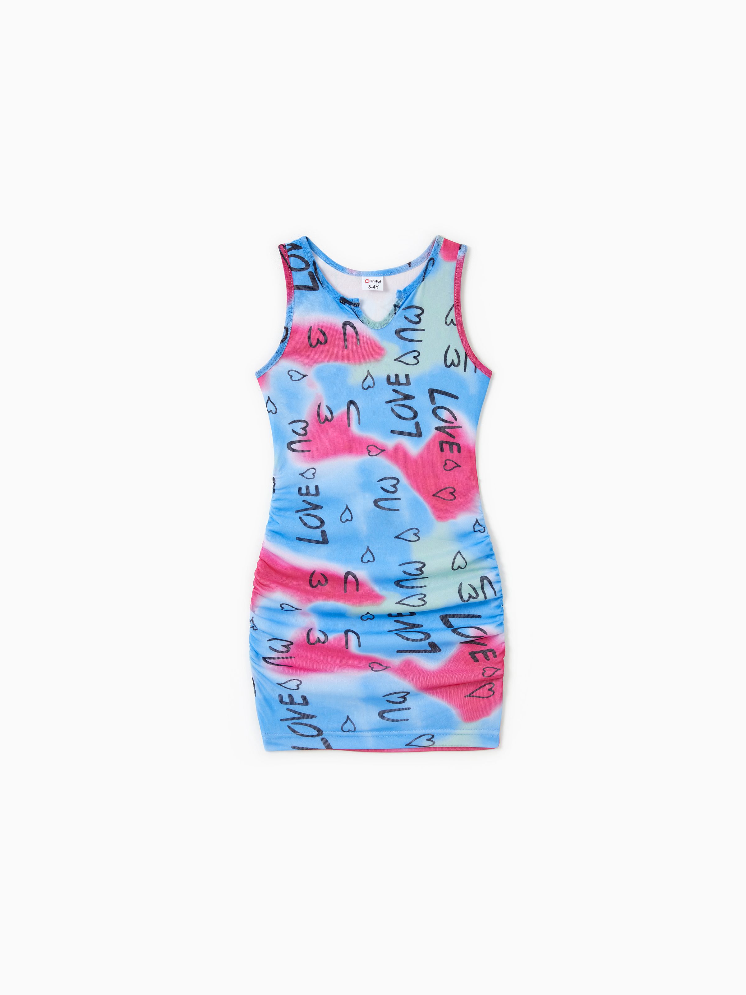 

Mommy and Me Colorful Design Button Love Print Ruched Bodycon Dress