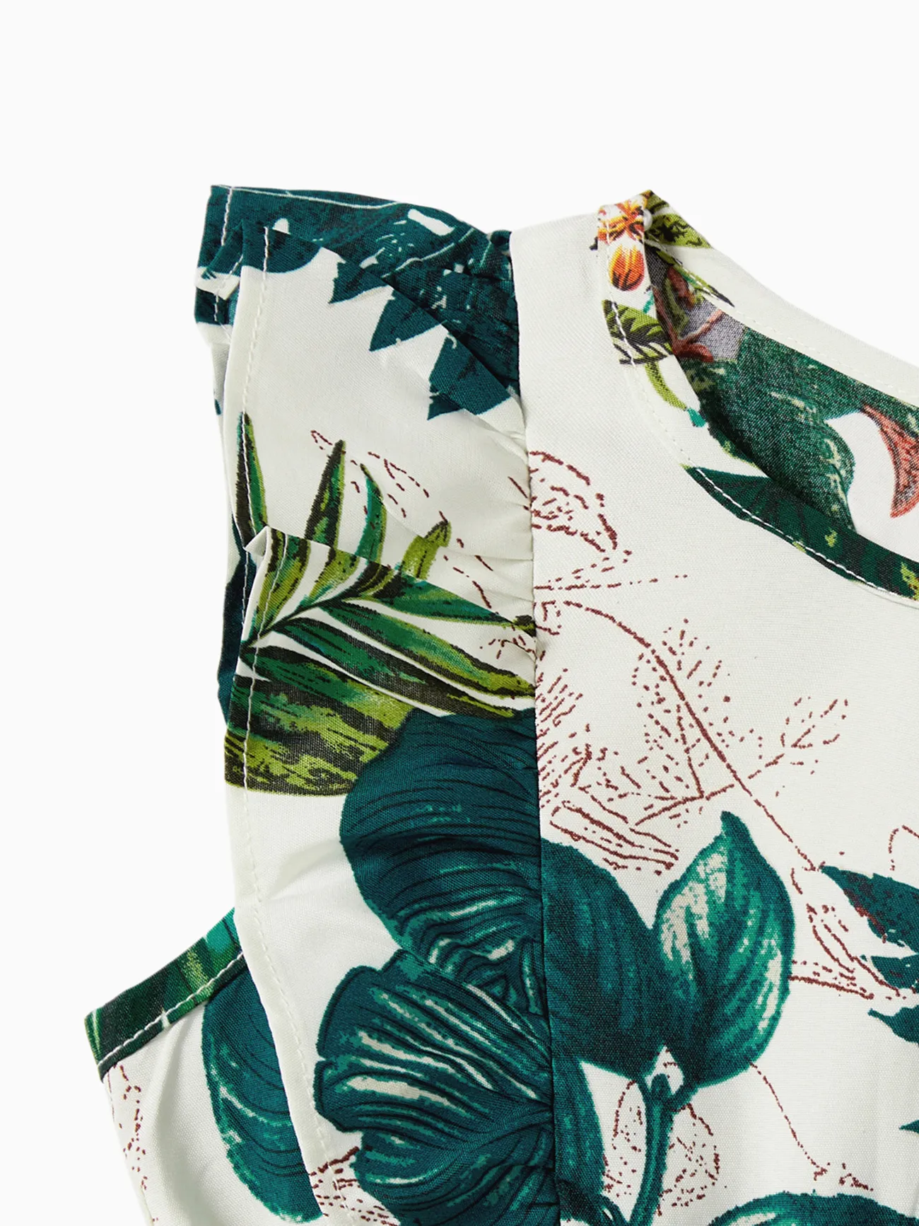 Girl - Family Matching Allover Plant Floral Print Dresses and Short-sleeve Shirts Sets - Green - image 9