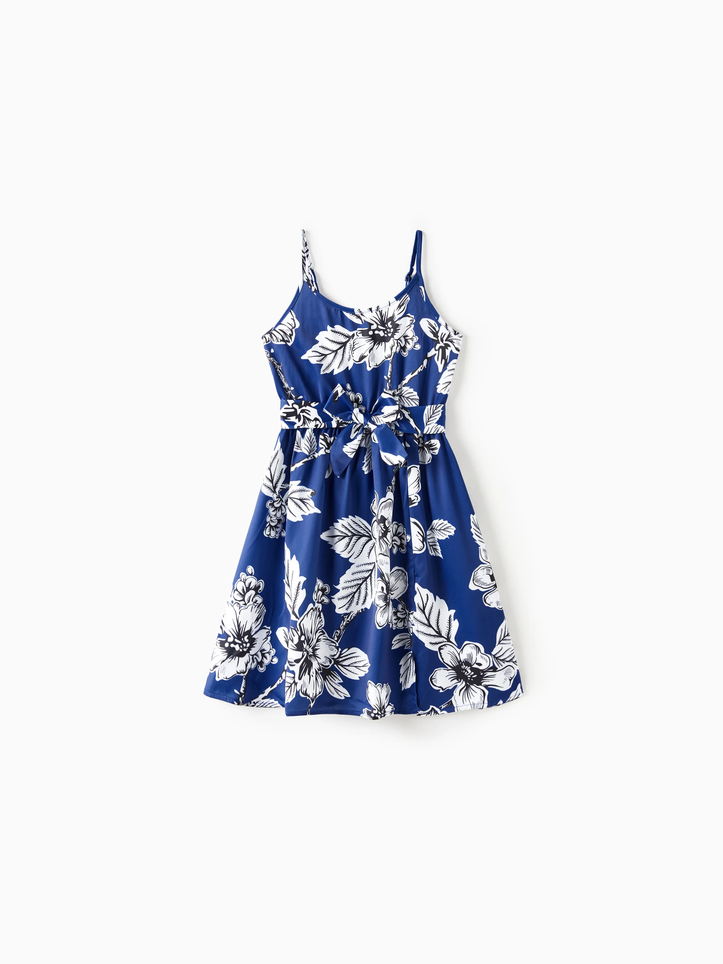 

Family Matching Sets Floral Panel Color Block Tee or Blue Tropical Floral Satin Swing Collar Slip Dress