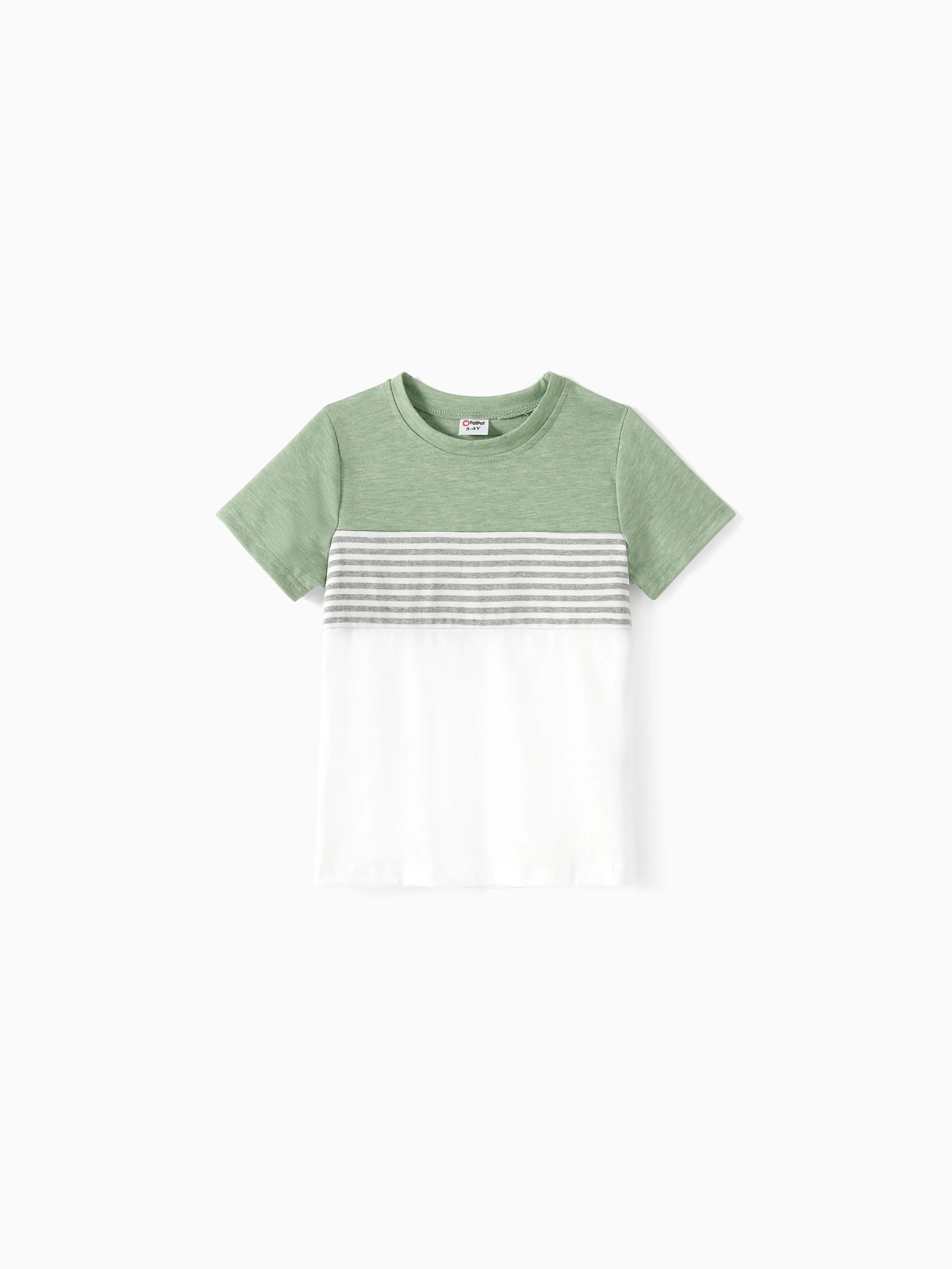 

Family Matching Colorblock Stripe Tee and Green Button A-Line Dress Sets