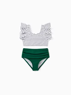 

Family Matching Color Block Drawstring Swim Trunks or Stripe Cross Front Two-Piece Swimsuit (Quick-Dry)