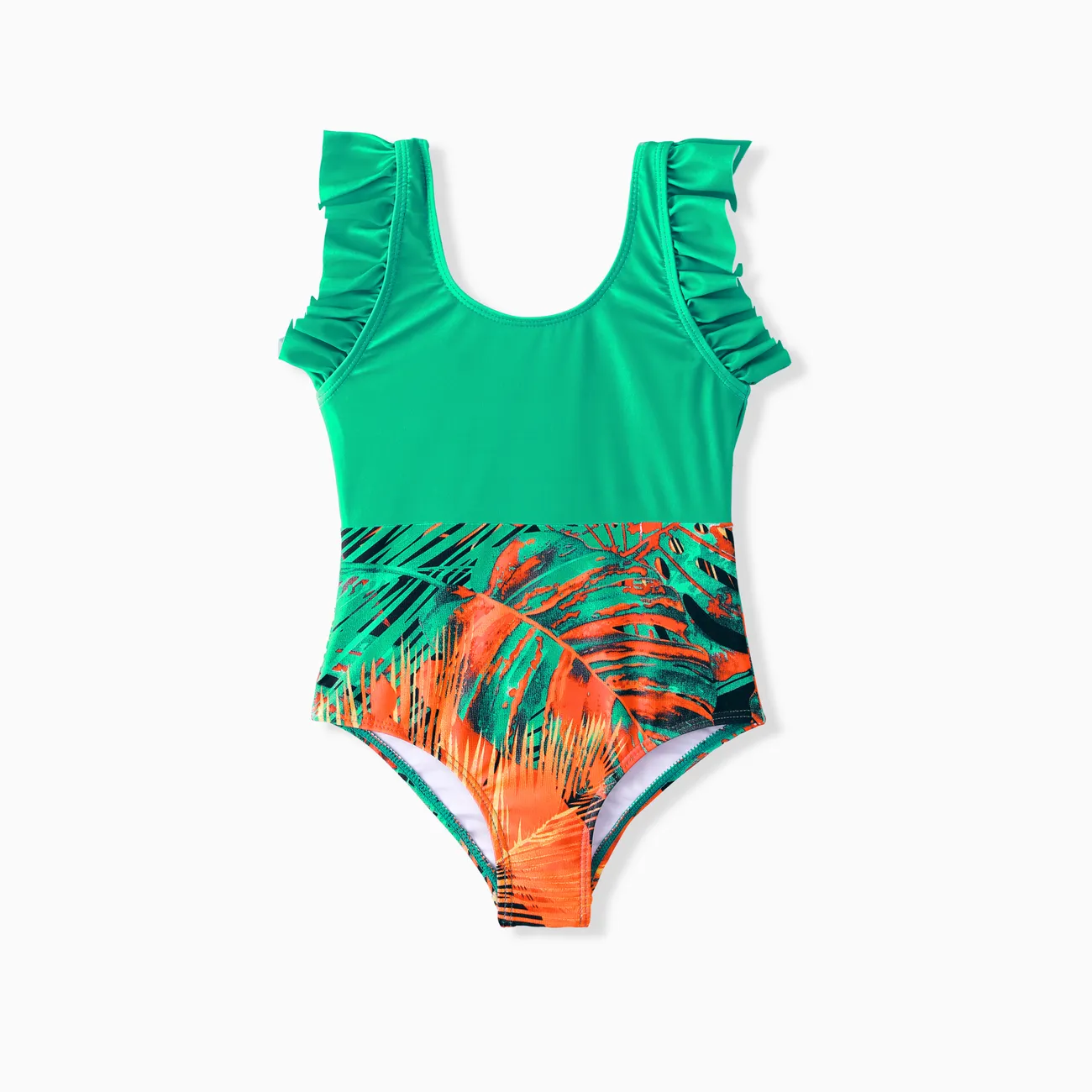 Family Matching Tropical Leaf Printed One-Piece Swimwear or Drawstring Swim Trunks