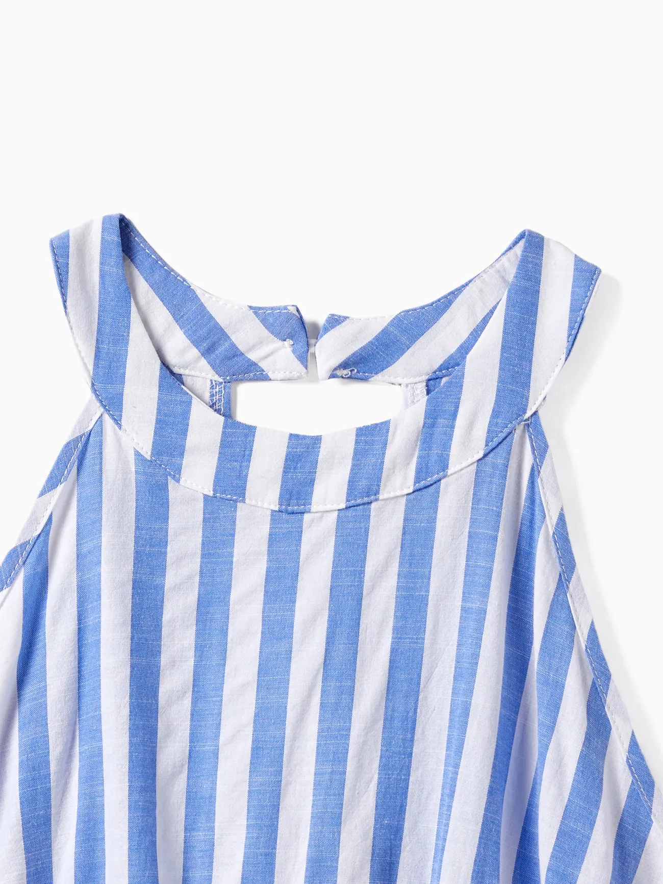 Girl - Family Matching Stripe Shirt and High Neck Halter Tiered Tassel Trim Dress Sets - Blue - image 9