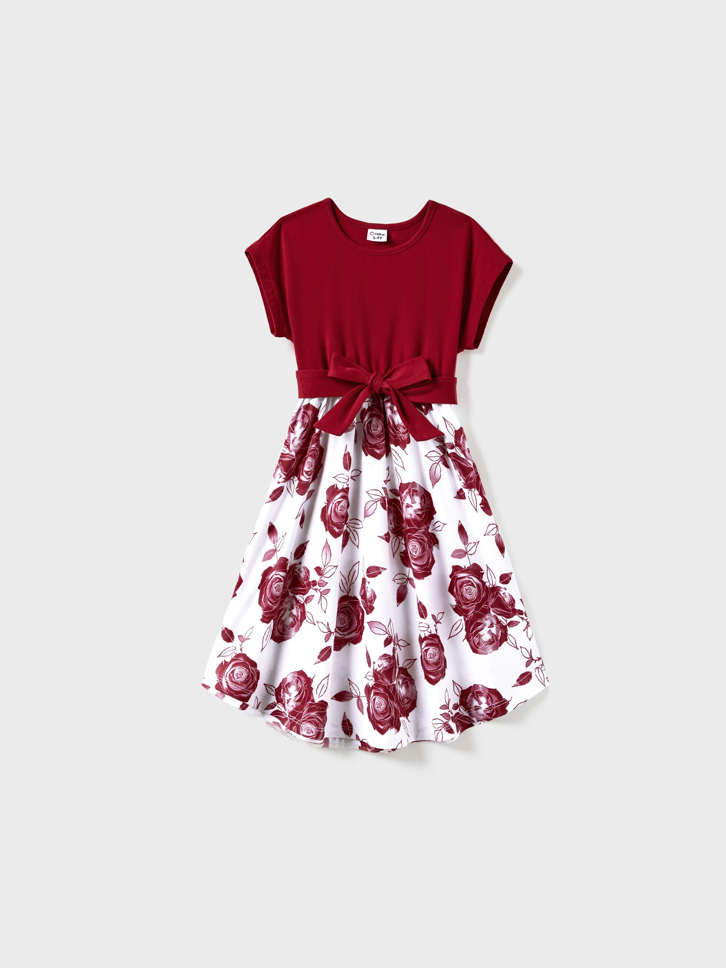 

Family Matching Color Block Tee and Button Belted Spliced A-Line Dress Sets