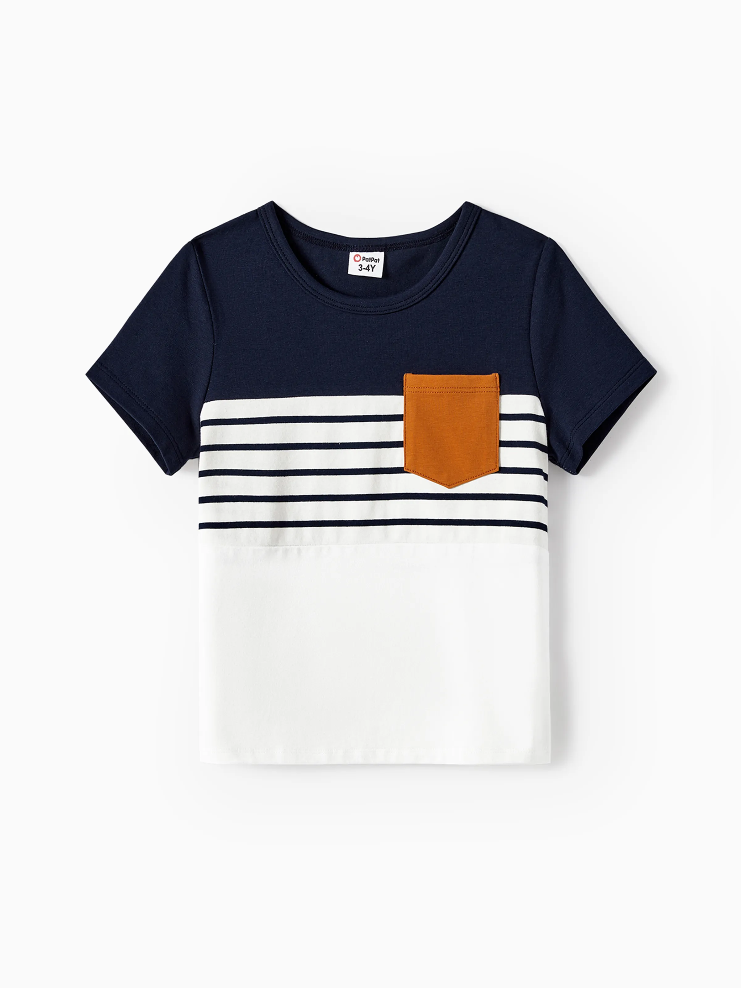 

Family Matching Stripe Patched Pocket Belted Dresses and Colorblock Striped T-shirts Sets