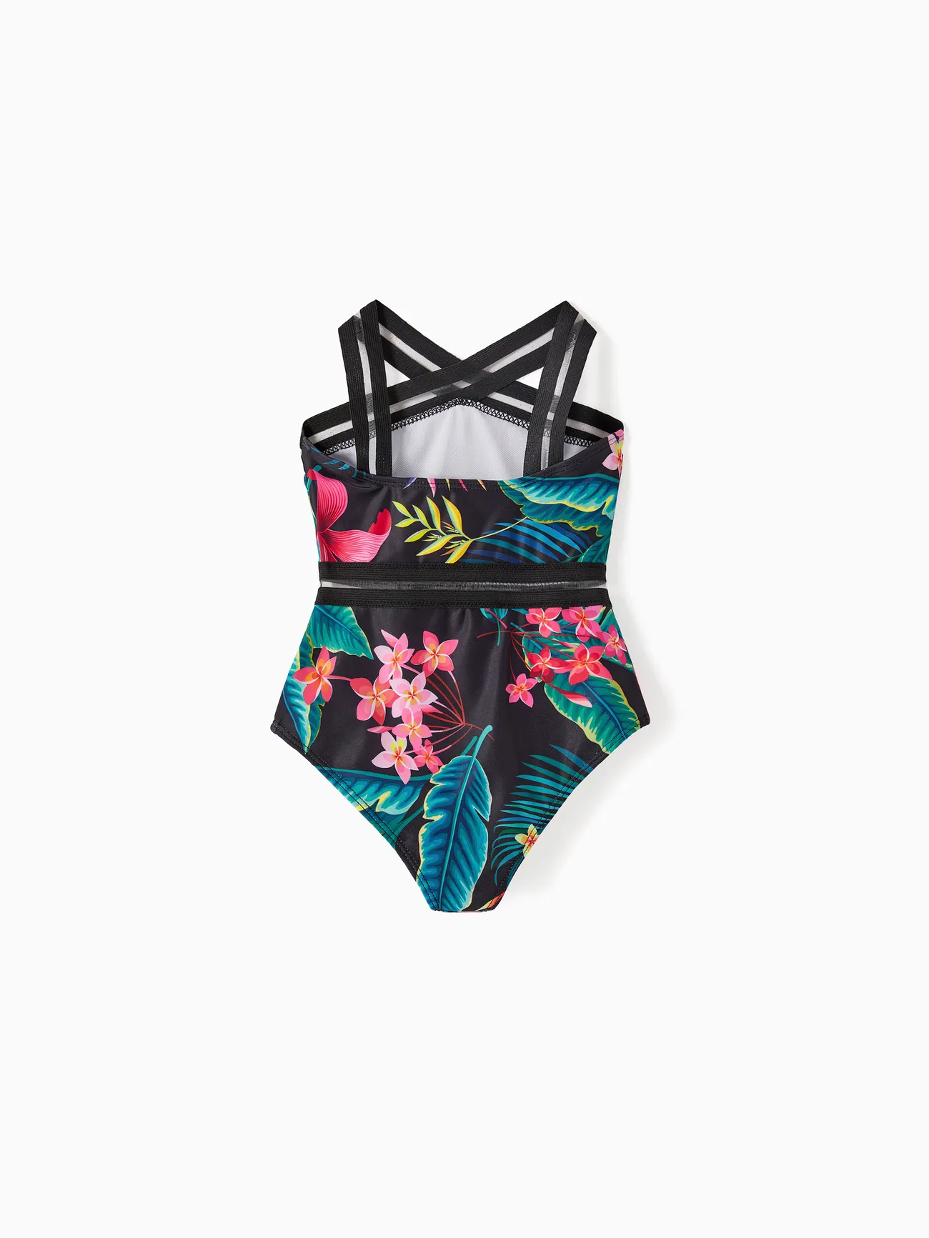 Girl - Matching Family Swimsuits Black Plant Print- Crisscross One-Piece Swimwear and Swim Trunk - Black - image 8