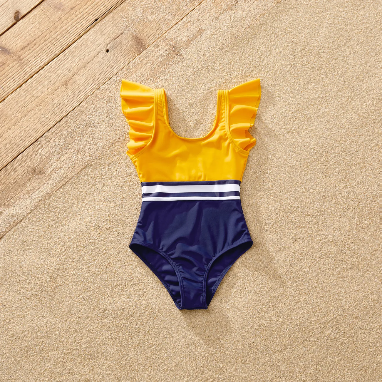 Family Matching Stripe & Colorblock Spliced One Piece Swimsuit or Swim Trunks Shorts
