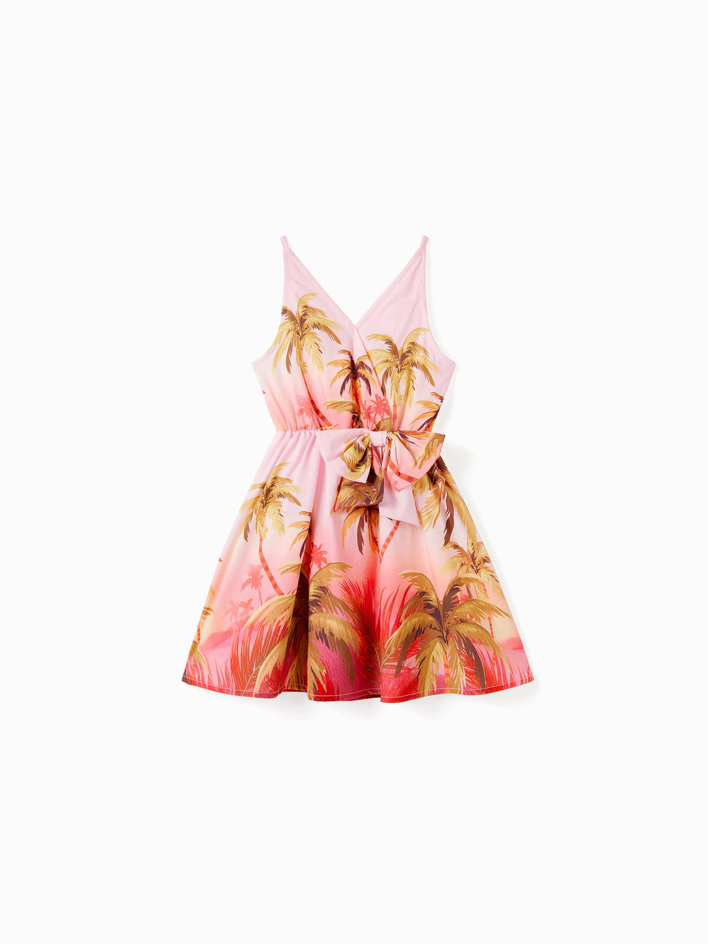 

Family Matching Beach Shirt and Pink Tropical Plant Floral V Neck Bow Side Dress Sets