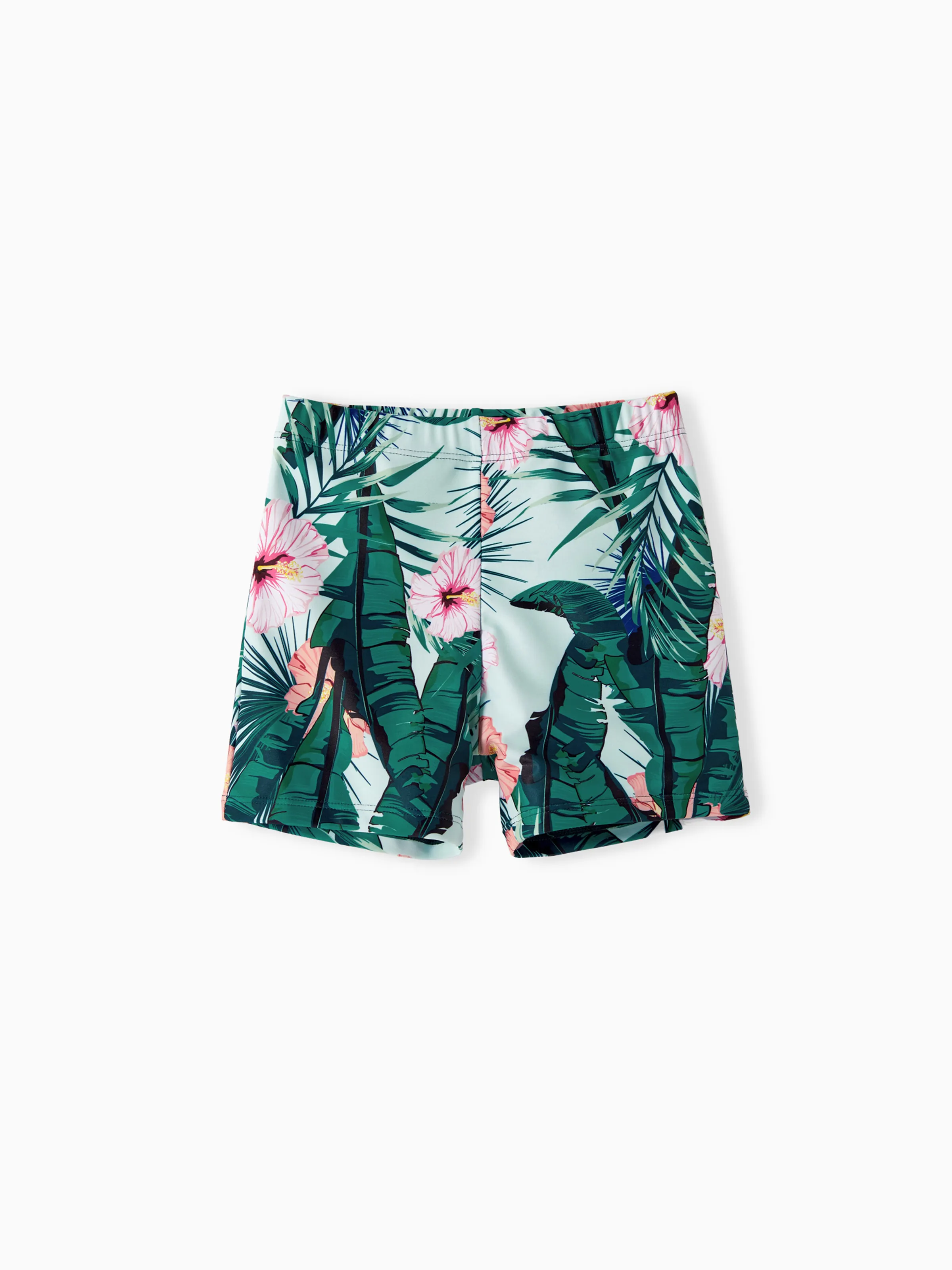 

Family Matching Plant Print Ruffle Trim Spliced One-piece Swimsuit or Swim Trunks