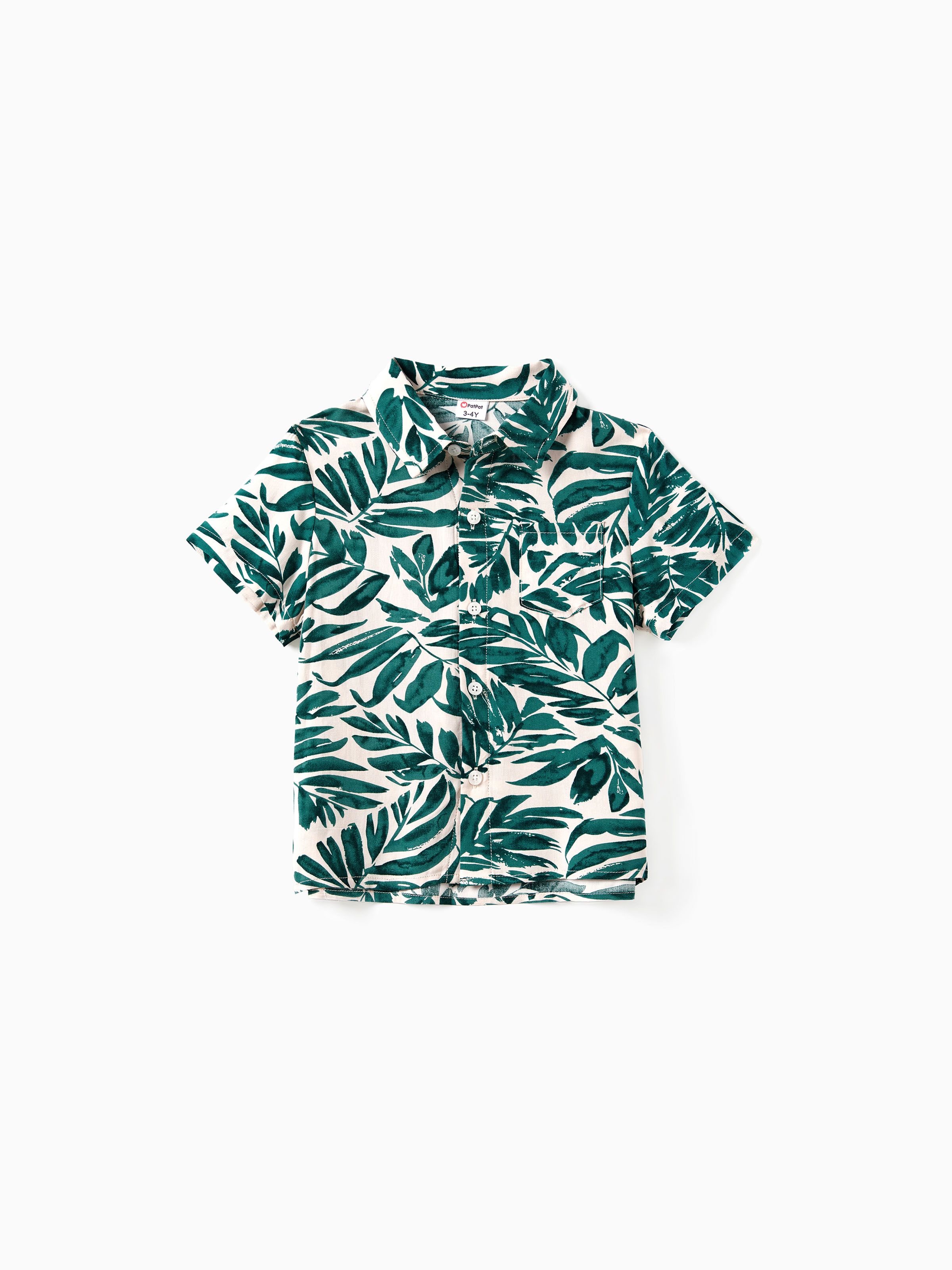 

Family Matching Leaf Print Beach Shirt and High Neck Halter Belt Maxi Dress Sets