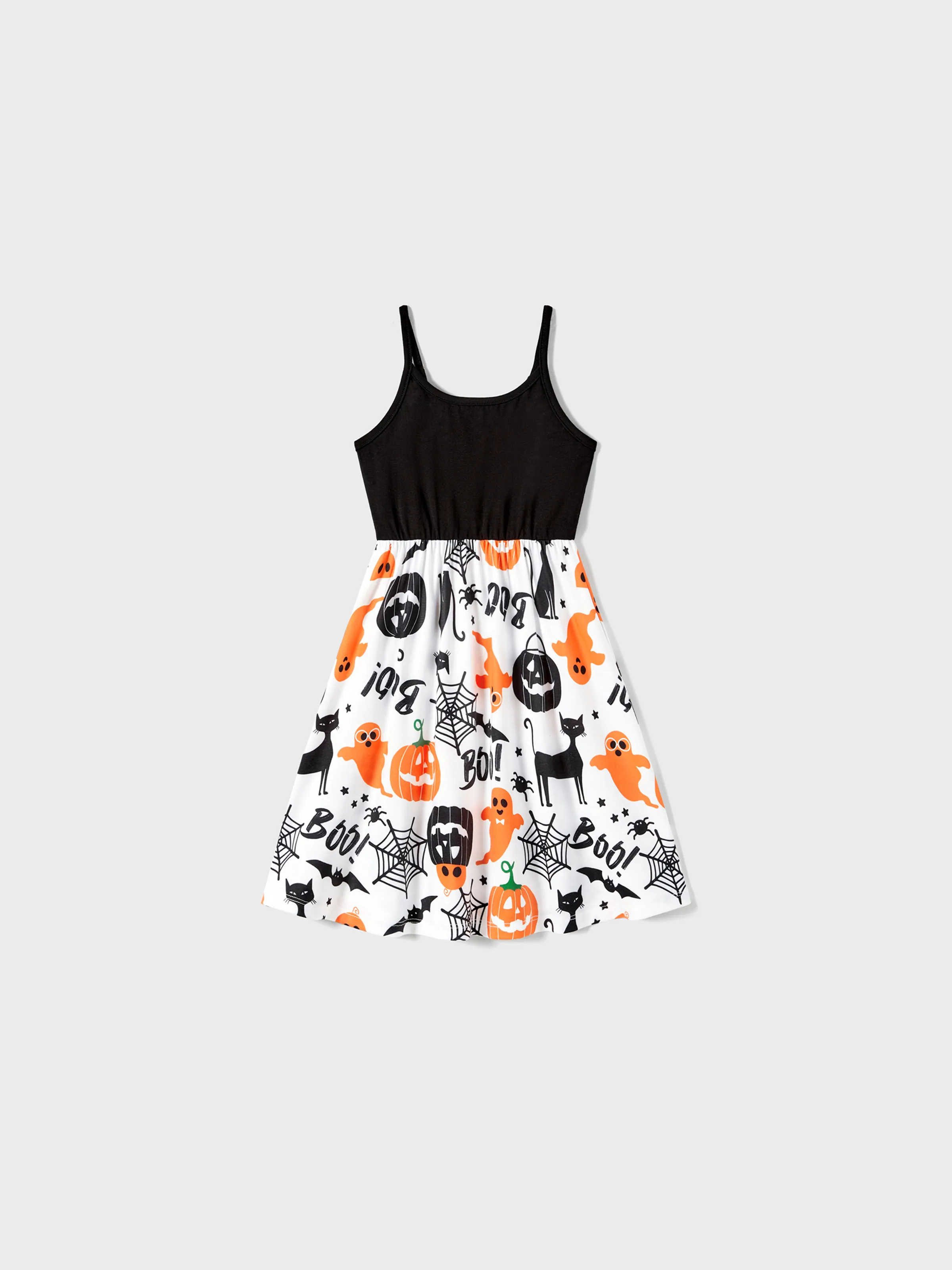 

Halloween Fmaily Matching Spaghetti Strap Pumpkin Sleeveless Dresses and Short Sleeve Tops Sets