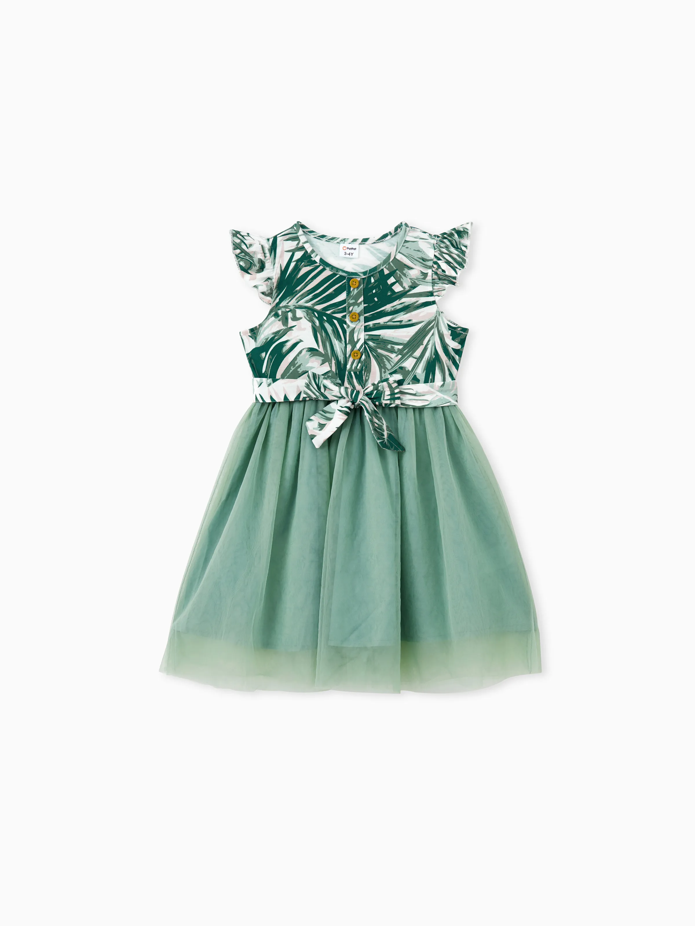 

Family Matching Floral Panel Tee or Tropical Leaf Pattern Button V-Neck Ruched Dress Sets