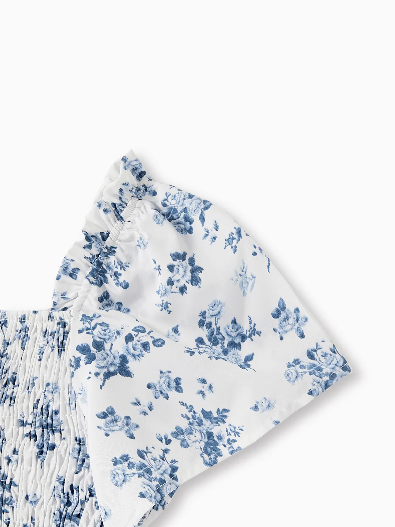 Girl - Family Matching Outfit: Floral Smocking Casual Suit - BLUEWHITE - image 11