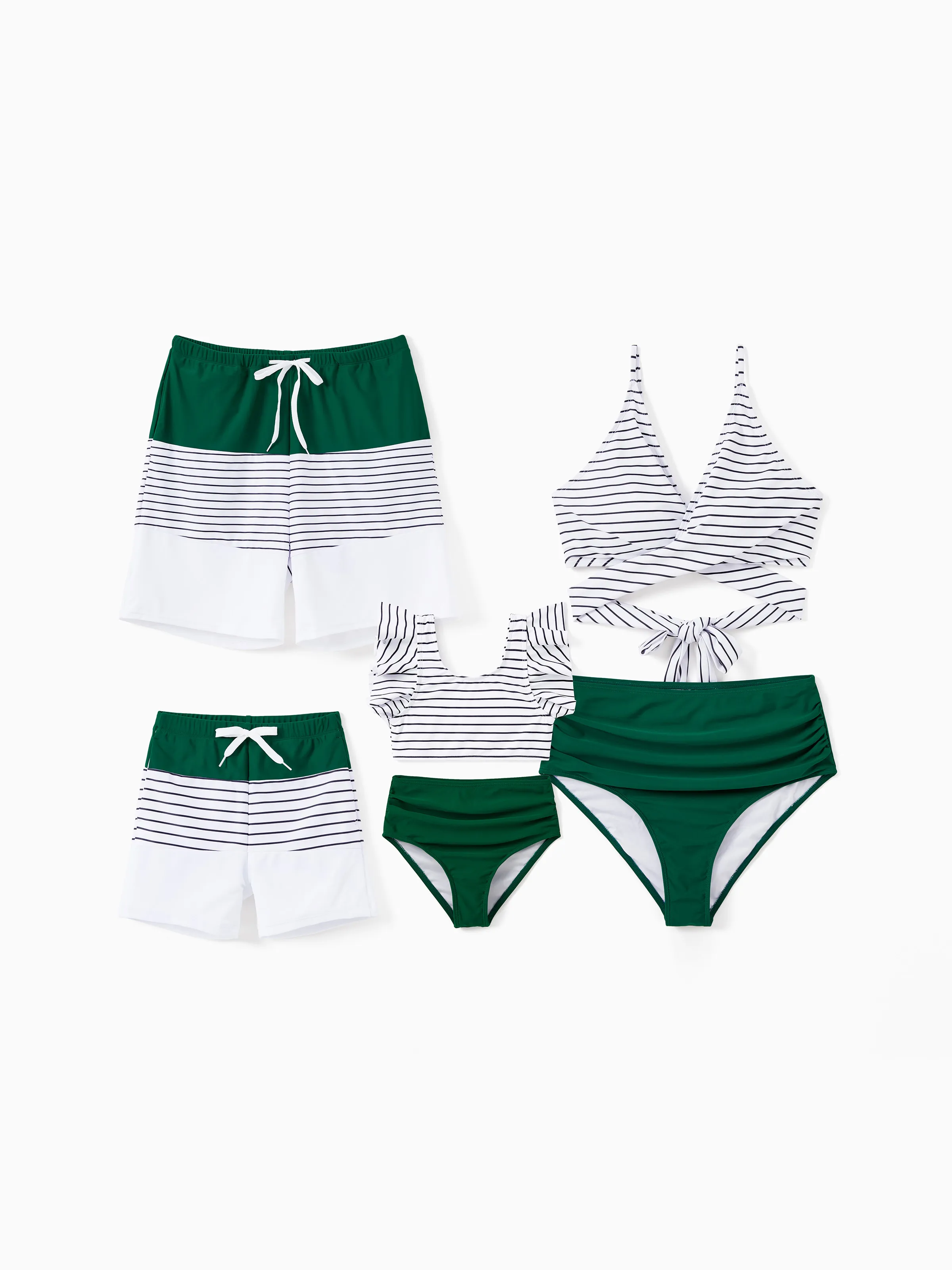 

Family Matching Color Block Drawstring Swim Trunks or Stripe Cross Front Two-Piece Swimsuit (Quick-Dry)